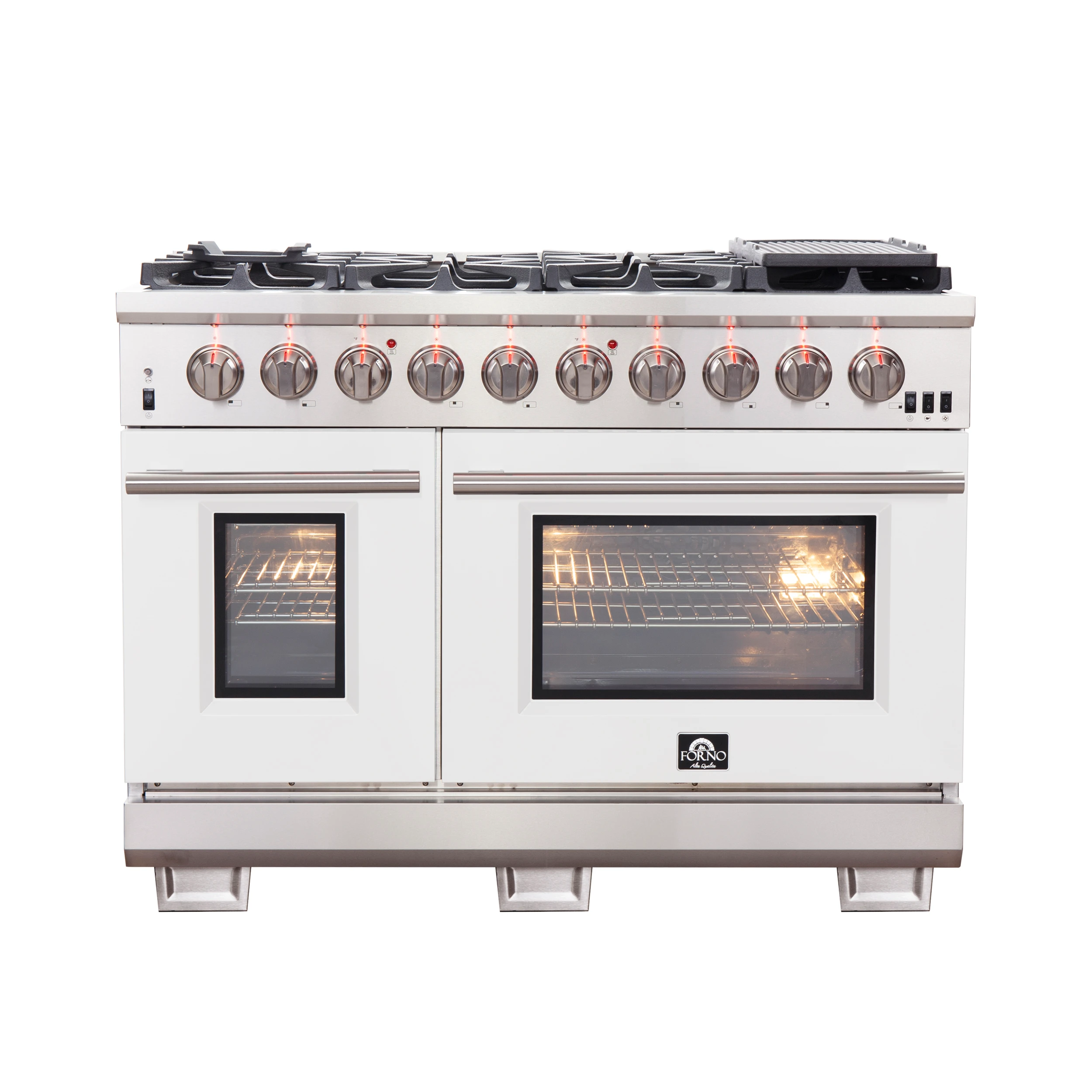 Capriasca 48-inch Gas Range , 8 Brass Burners 160,000 BTU, 6.58 cu.ft. Double Oven, Doors FFSGS626048WHT