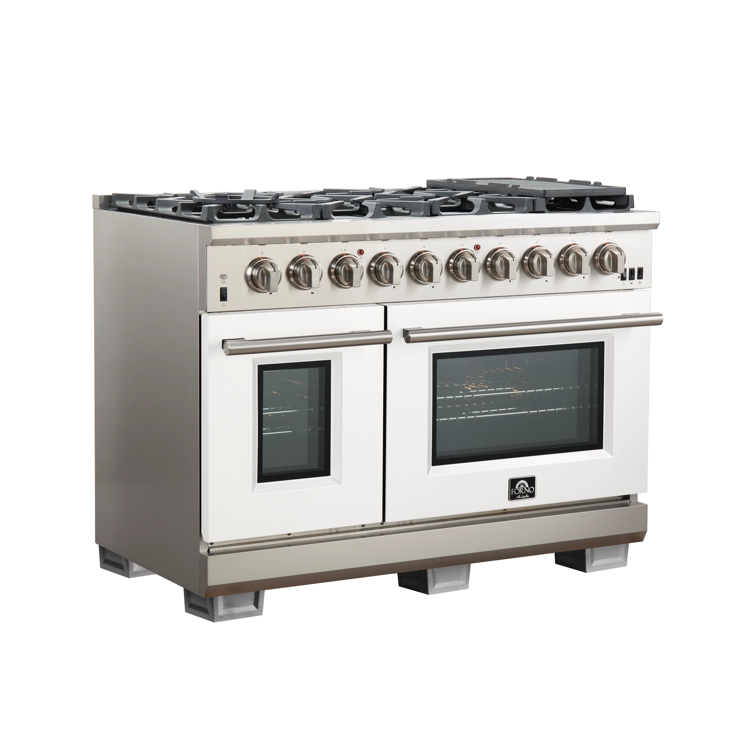 Capriasca 48-inch Gas Range , 8 Brass Burners 160,000 BTU, 6.58 cu.ft. Double Oven, Doors FFSGS626048WHT