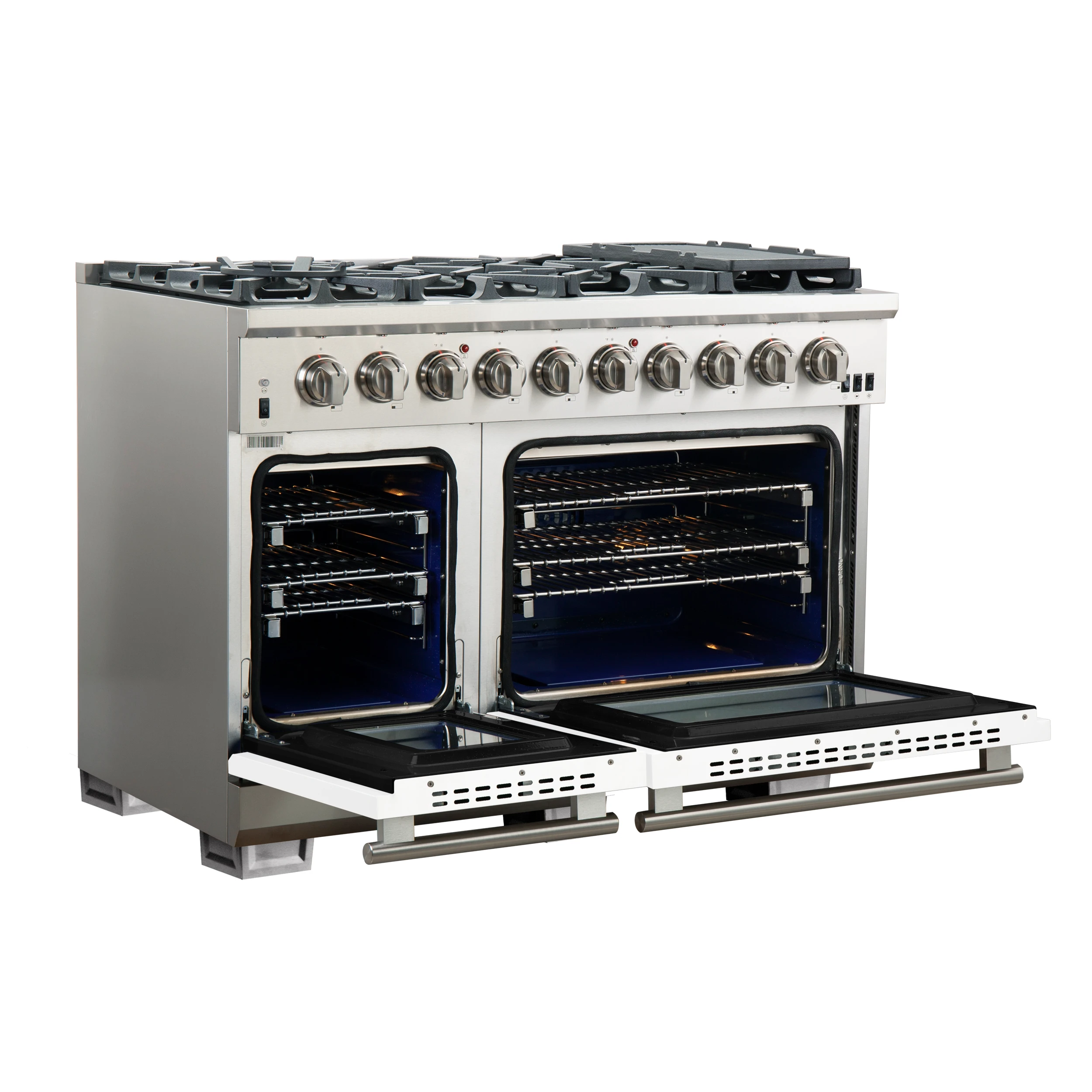 Capriasca 48-inch Gas Range , 8 Brass Burners 160,000 BTU, 6.58 cu.ft. Double Oven, Doors FFSGS626048WHT
