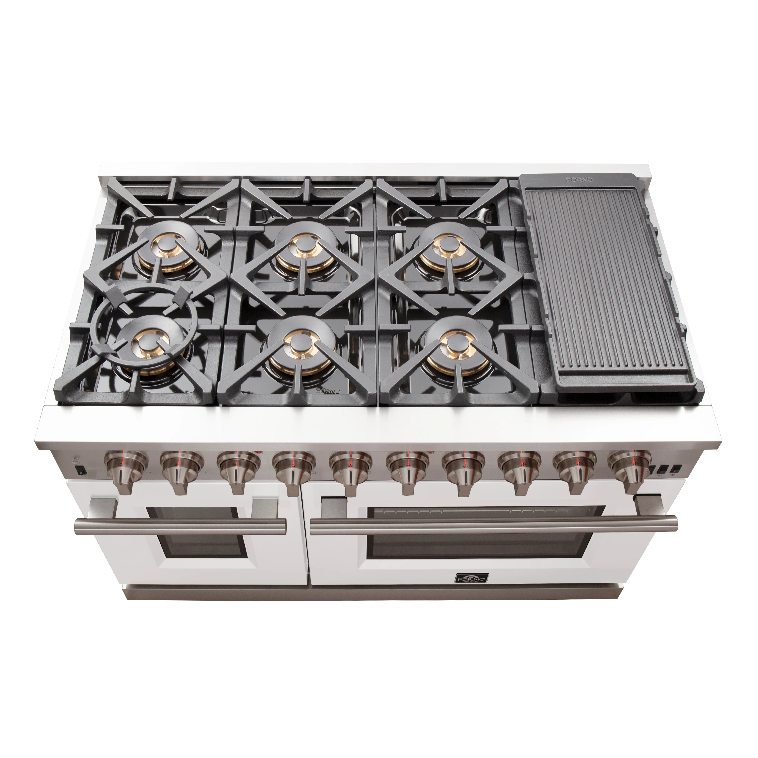 Capriasca 48-inch Gas Range , 8 Brass Burners 160,000 BTU, 6.58 cu.ft. Double Oven, Doors FFSGS626048WHT
