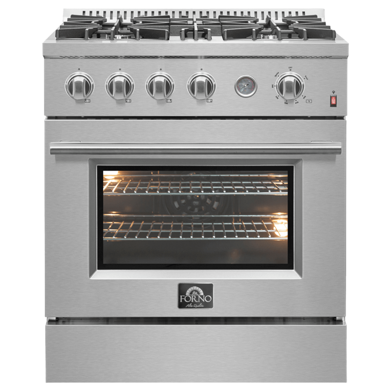 FORNO Marco 30-Inch Gas Range Stainless Steel, 4 Burners 37,000 BTU, 4.32 cu.ft. Convection Oven FFSGS627730