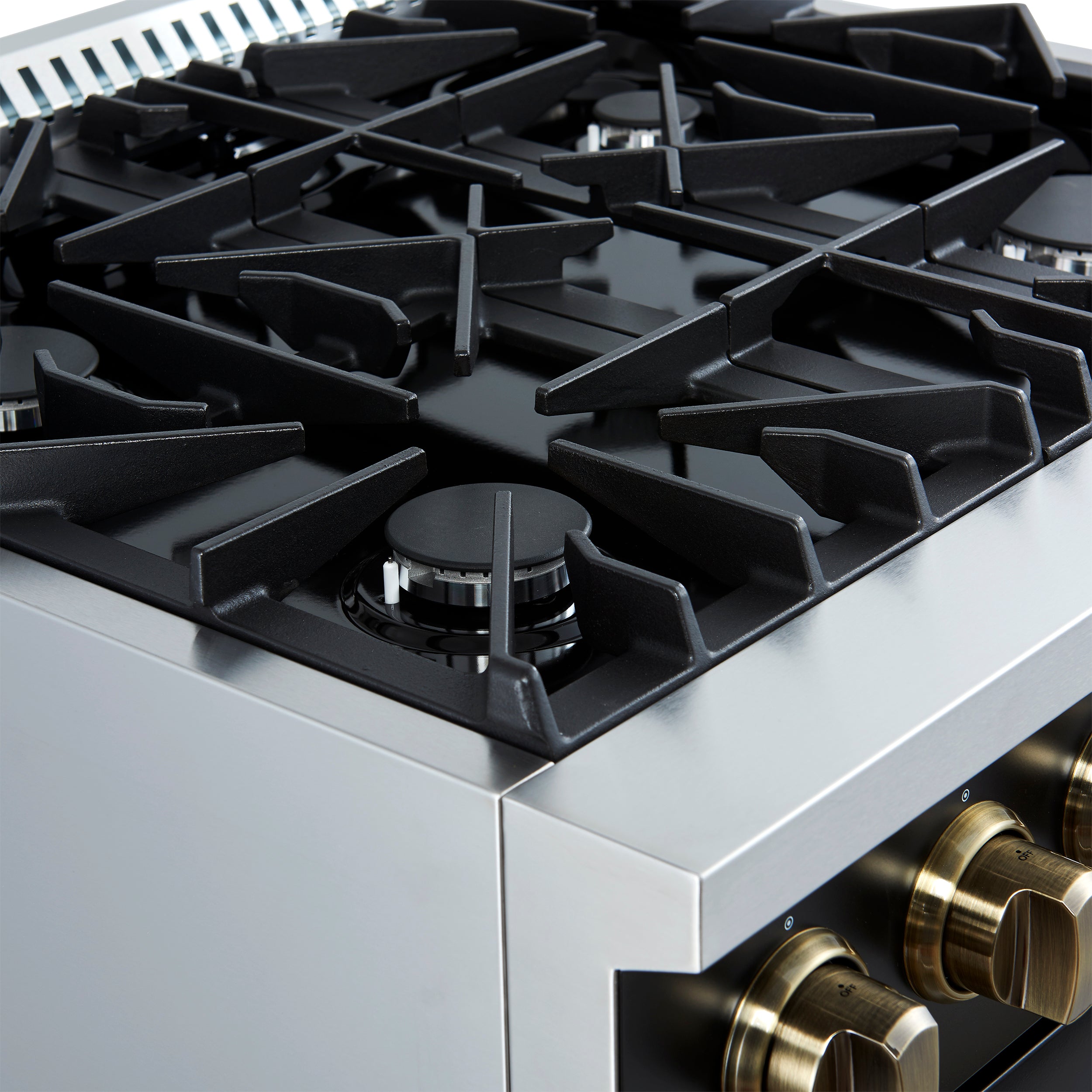 Marco 30-inch Gas Range & Antique Brass Design, 4 Burners 37,000 BTU, 4.32 cu.ft. Convection Oven FFSGS627730BLK
