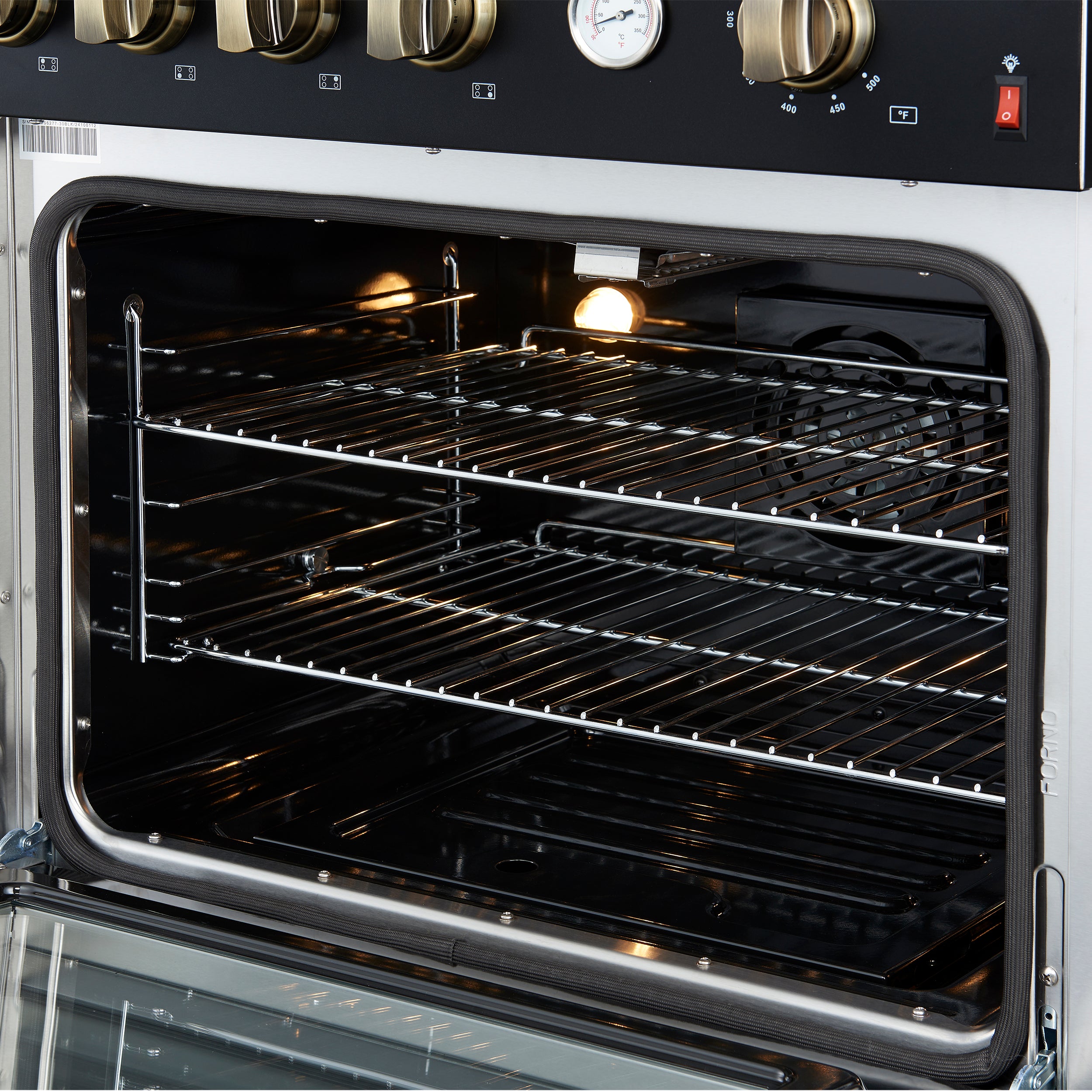 Marco 30-inch Gas Range & Antique Brass Design, 4 Burners 37,000 BTU, 4.32 cu.ft. Convection Oven FFSGS627730BLK