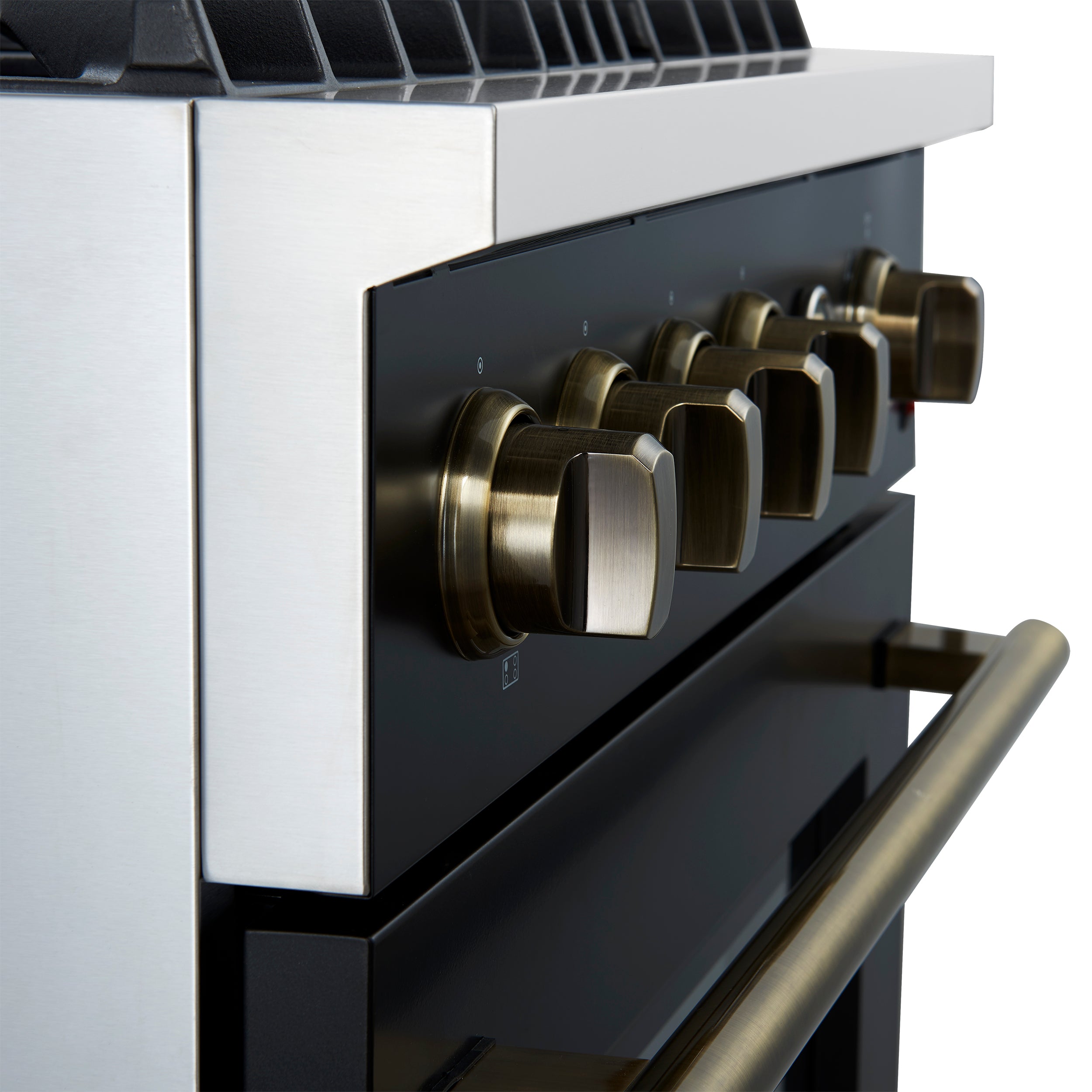 Marco 30-inch Gas Range & Antique Brass Design, 4 Burners 37,000 BTU, 4.32 cu.ft. Convection Oven FFSGS627730BLK