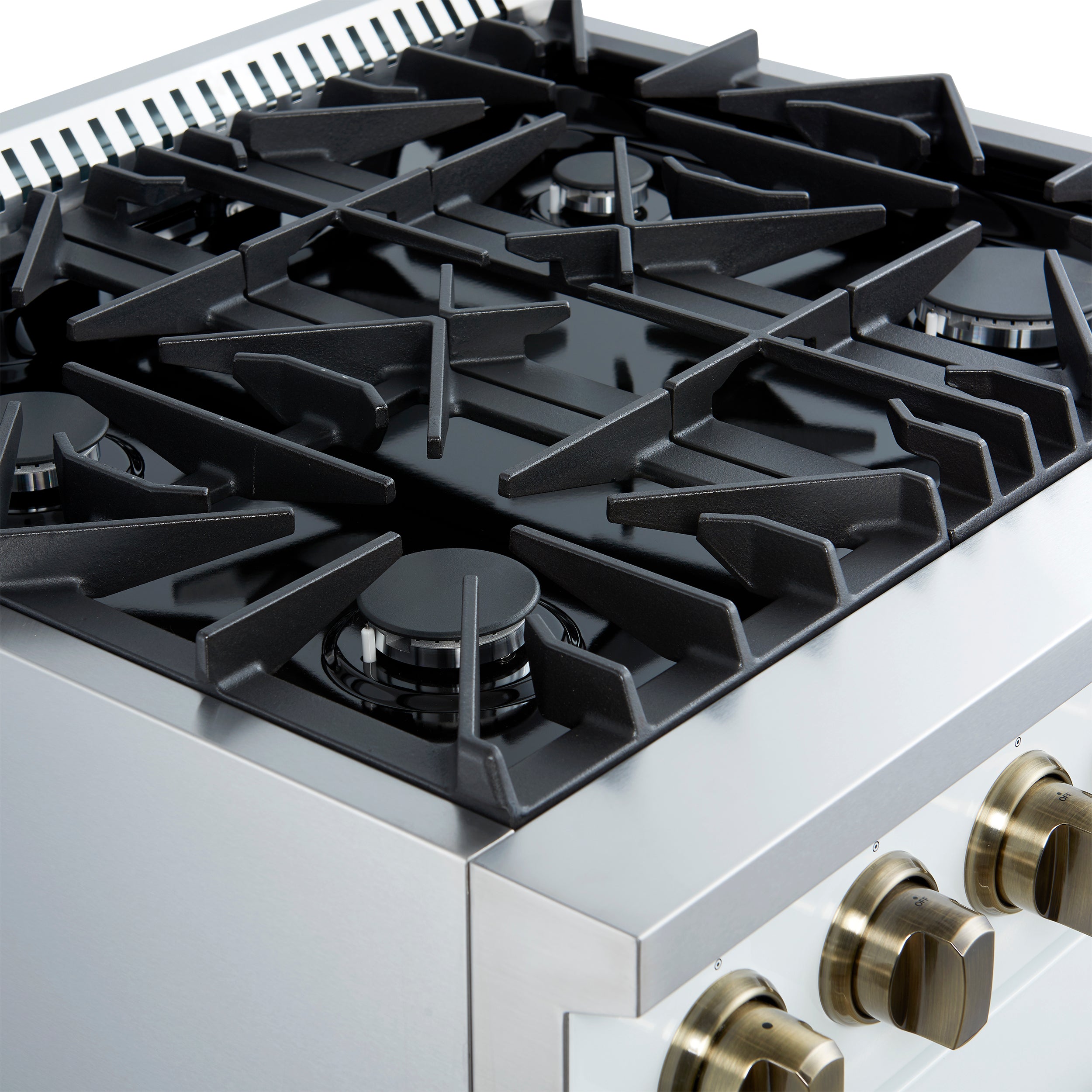 Marco 30-inch Gas Range & Antique Brass Design, 4 Burners 37,000 BTU, 4.32 cu.ft. Convection Oven FFSGS627730WHT