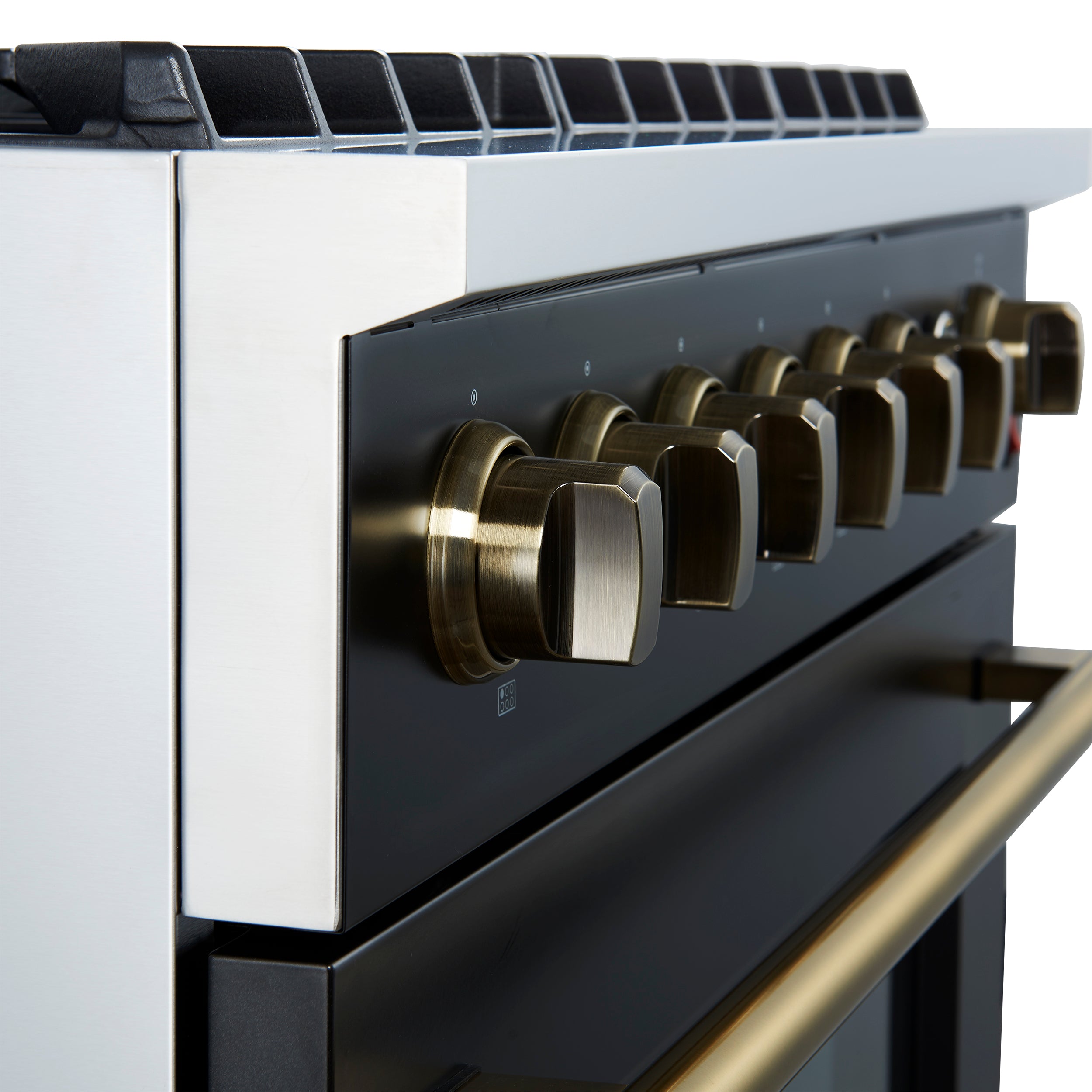 Marco 36-Inch Gas Range & Antique Brass Design, 6 Burners 67,000 BTU, 5.36 cu.ft. Convection Oven FFSGS627736BLK