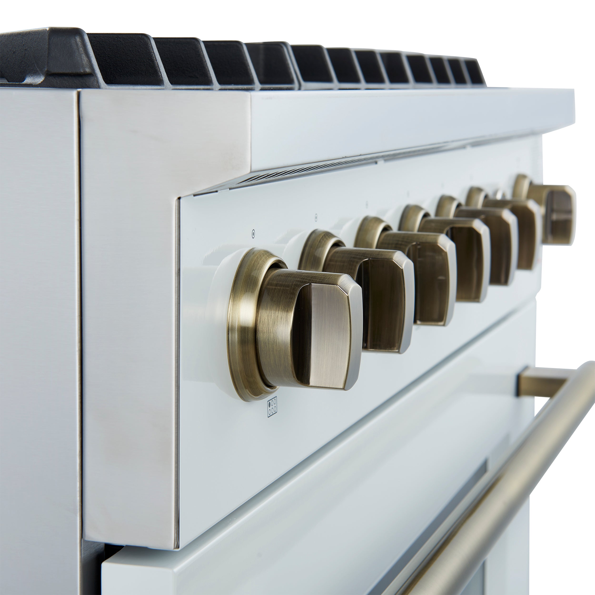 Marco 36-Inch Gas Range & Antique Brass Design, 6 Burners 67,000 BTU, 5.36 cu.ft. Convection Oven FFSGS627736WHT