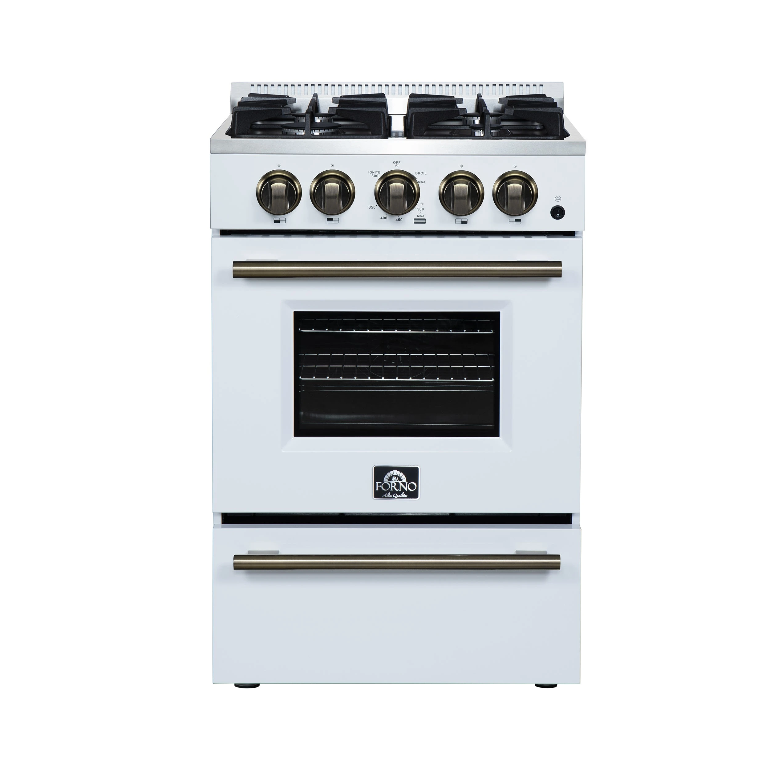 Breno 24 Inch Freestanding Gas Range in with Antique Brass, Plug Included, Energy Efficient FFSGS629024WHT