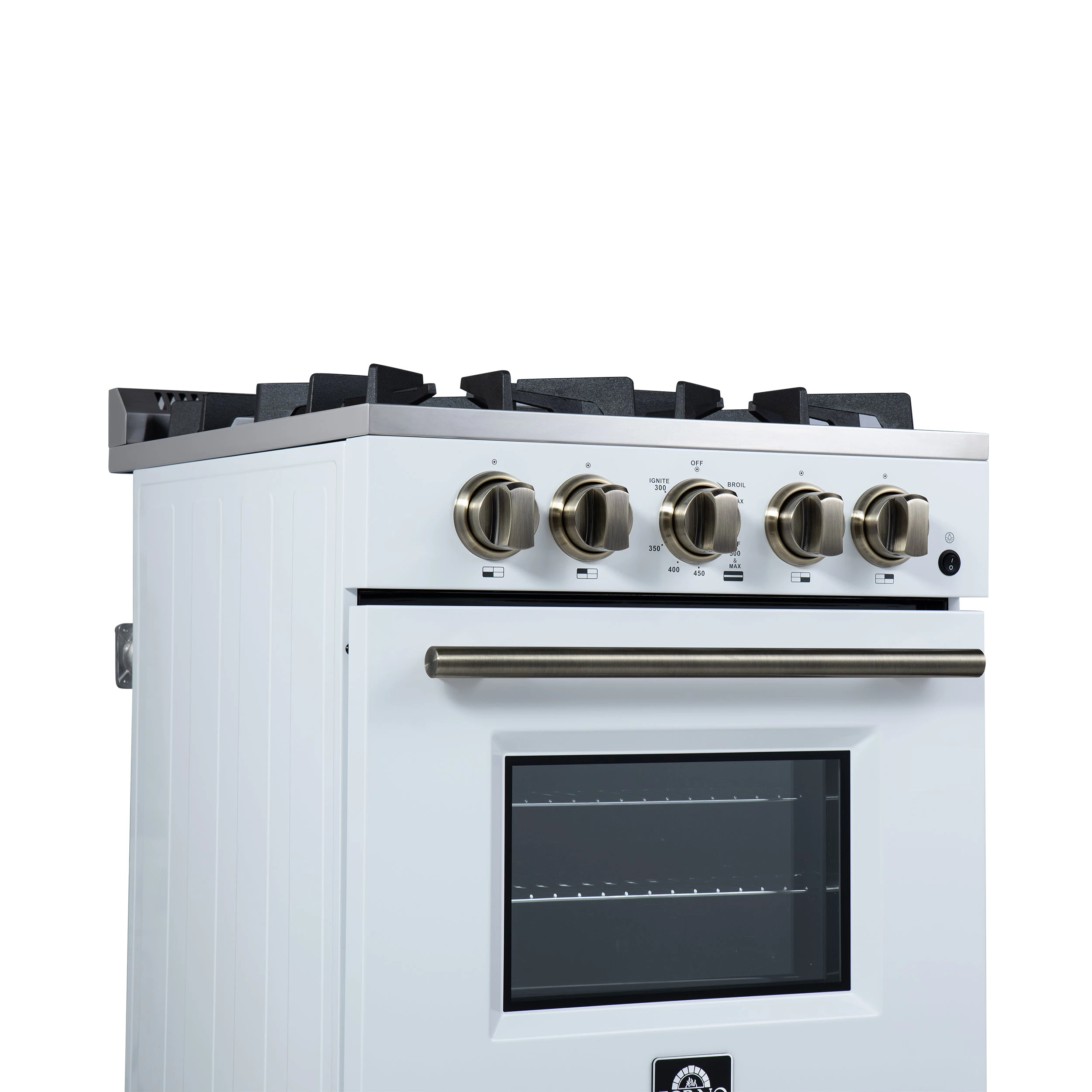 Breno 24 Inch Freestanding Gas Range in with Antique Brass, Plug Included, Energy Efficient FFSGS629024WHT