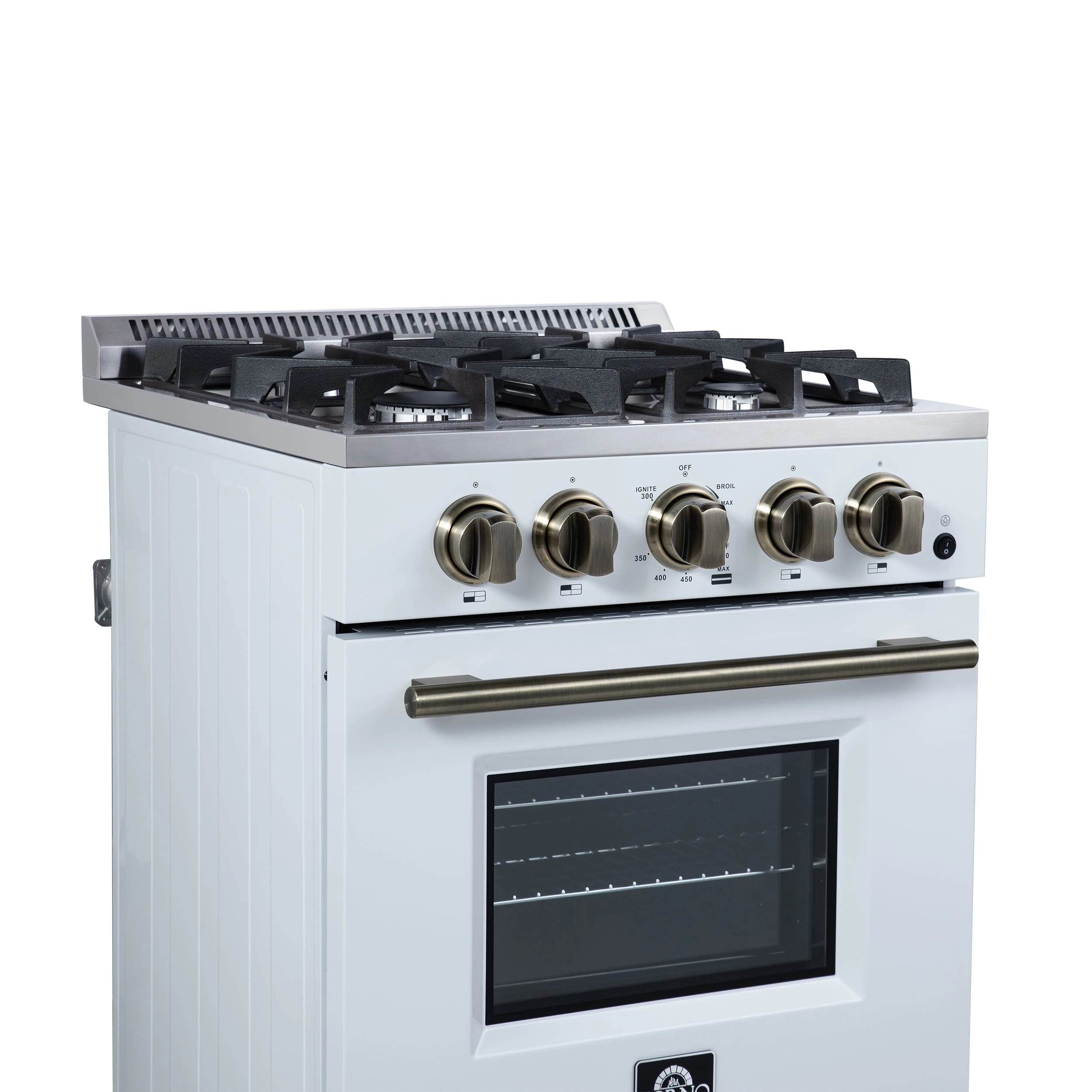 Breno 24 Inch Freestanding Gas Range in with Antique Brass, Plug Included, Energy Efficient FFSGS629024WHT