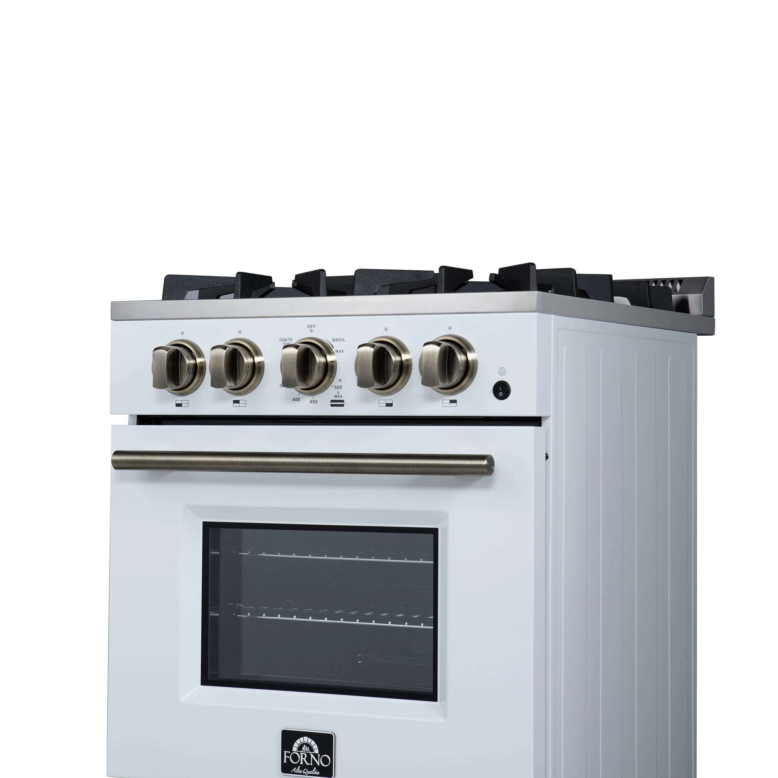 Breno 24 Inch Freestanding Gas Range in with Antique Brass, Plug Included, Energy Efficient FFSGS629024WHT