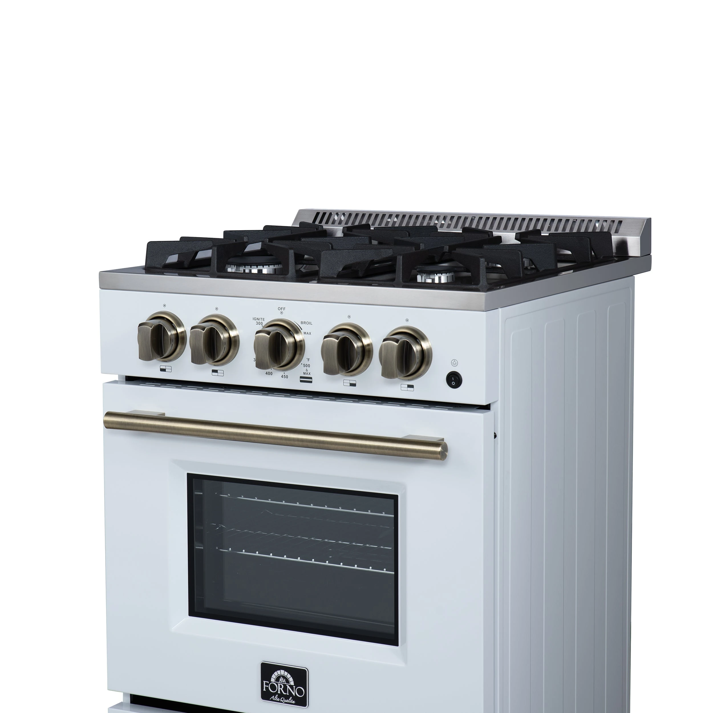 Breno 24 Inch Freestanding Gas Range in with Antique Brass, Plug Included, Energy Efficient FFSGS629024WHT