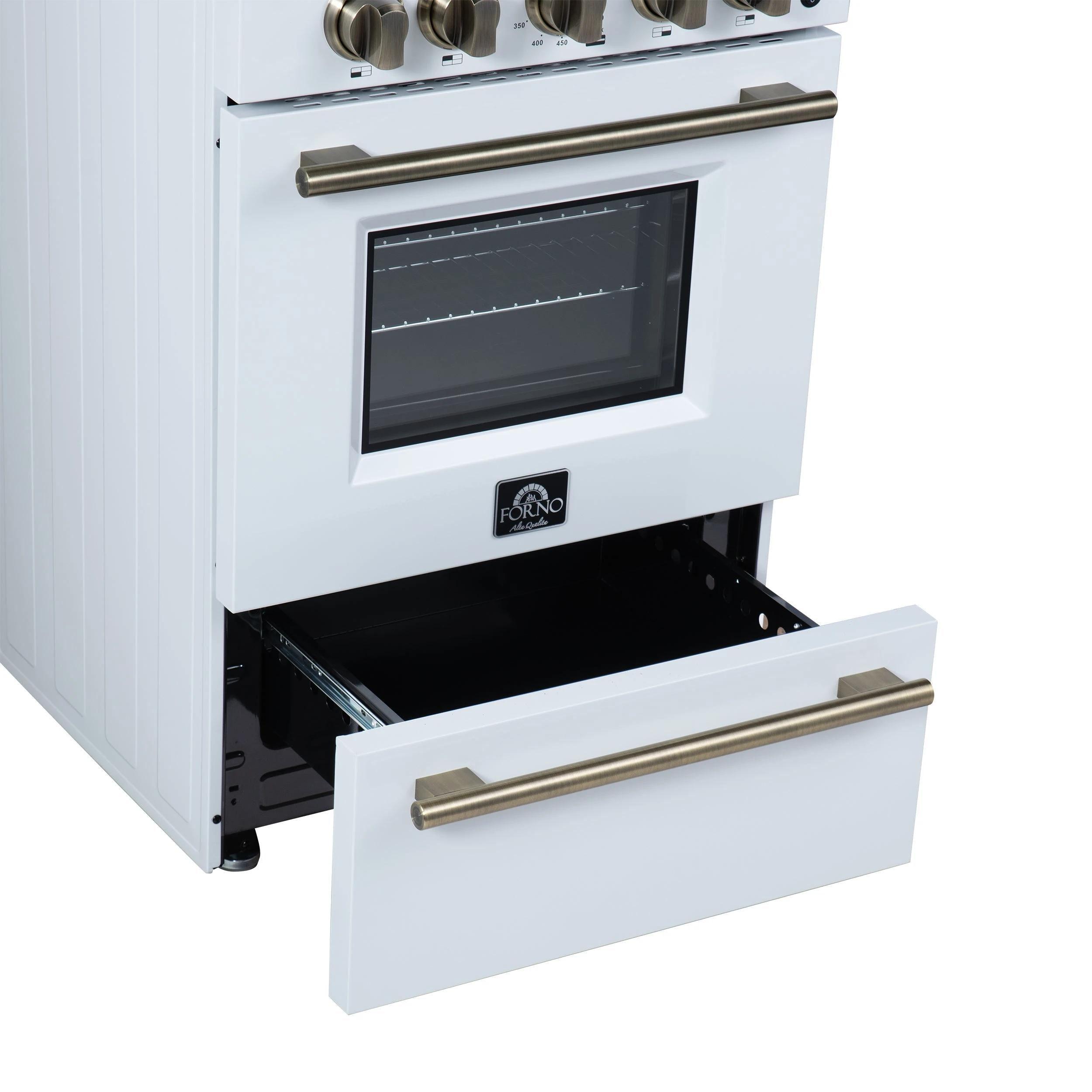 Breno 24 Inch Freestanding Gas Range in with Antique Brass, Plug Included, Energy Efficient FFSGS629024WHT