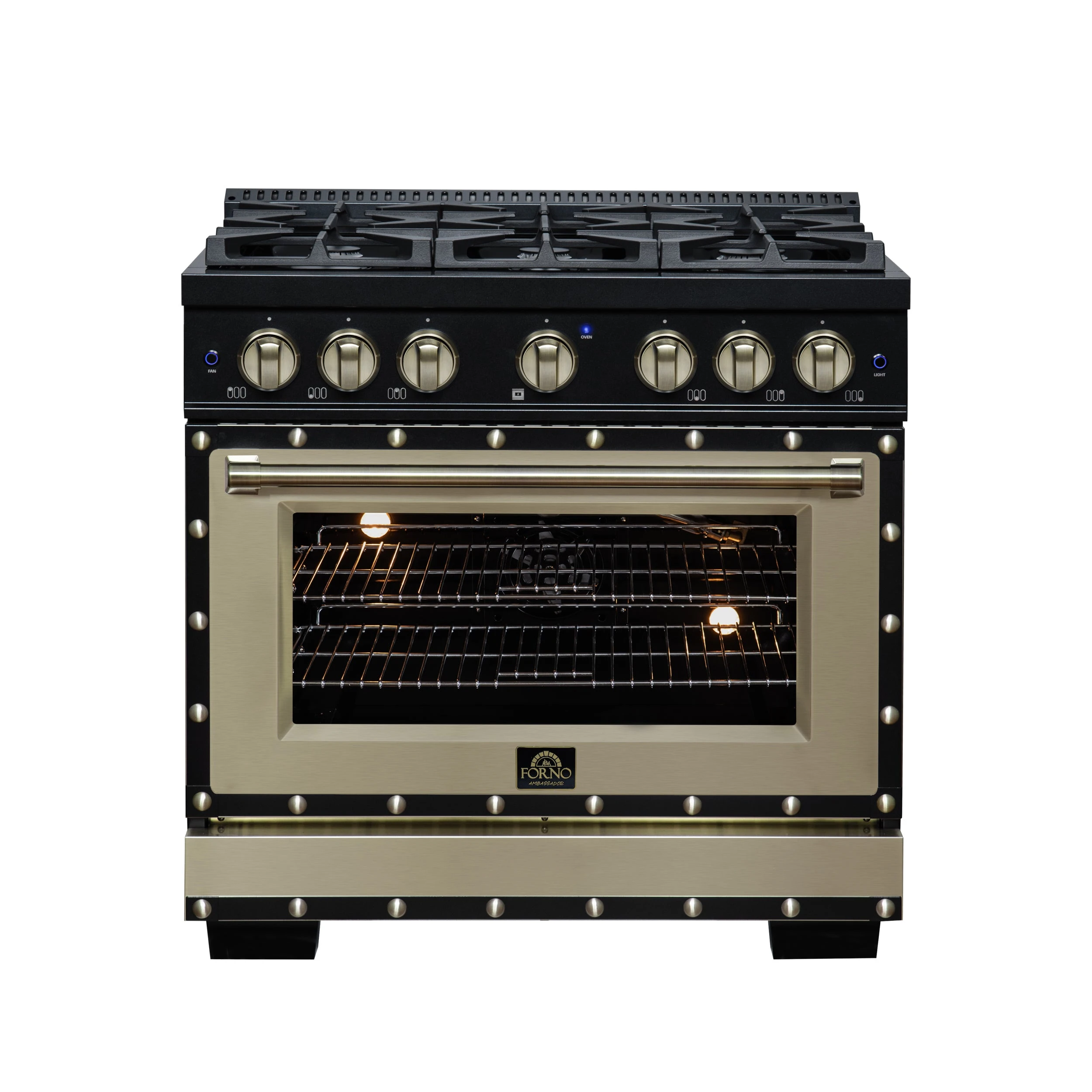 Valente 36" Gas Range in , 6 Sealed Burnes, 71 000 BTU Cooktop Output , 5.2 Cu.Ft. convection Oven, Telescopic Racks FFSGS629936CPBLK