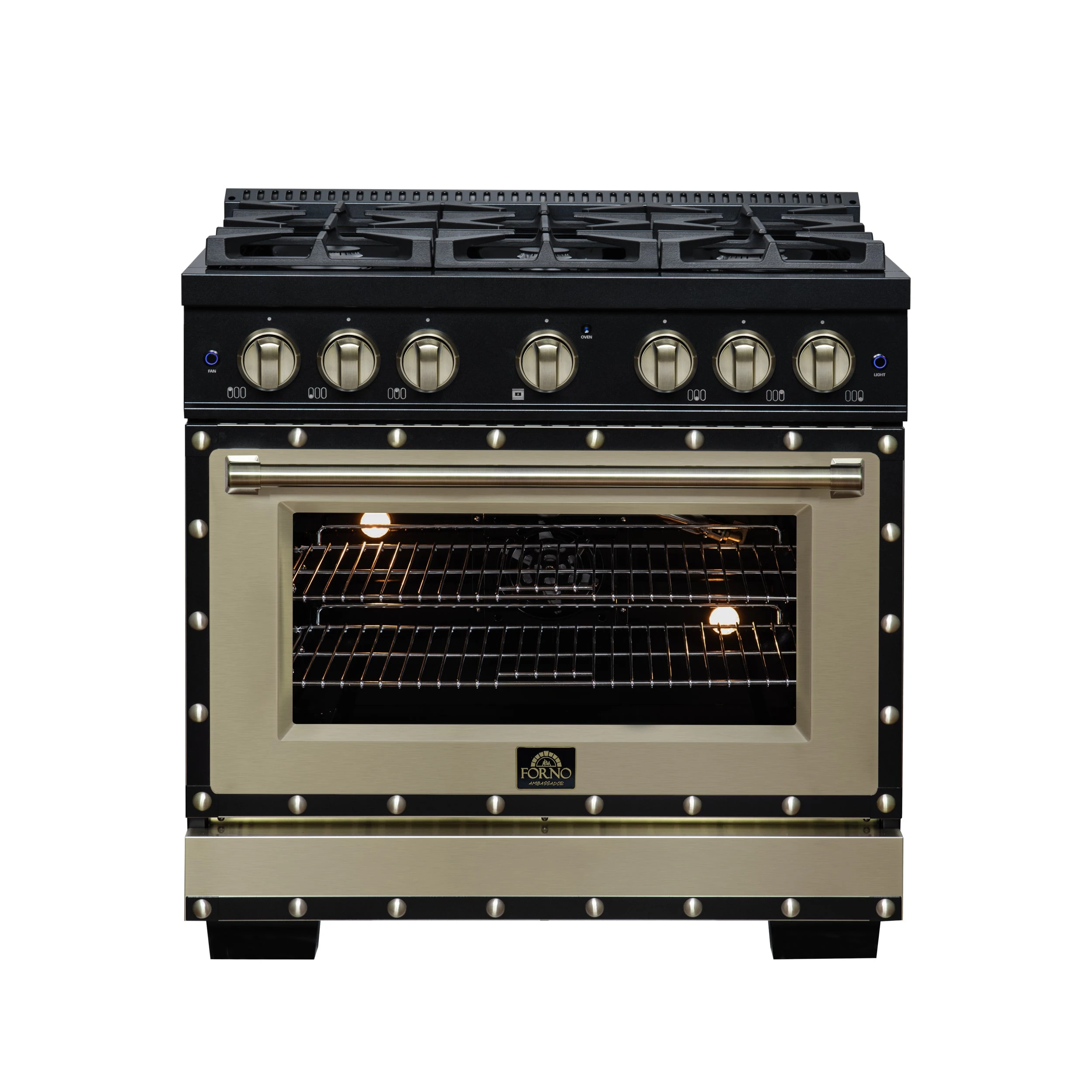 Valente 36" Gas Range in , 6 Sealed Burnes, 71 000 BTU Cooktop Output , 5.2 Cu.Ft. convection Oven, Telescopic Racks FFSGS629936CPBLK
