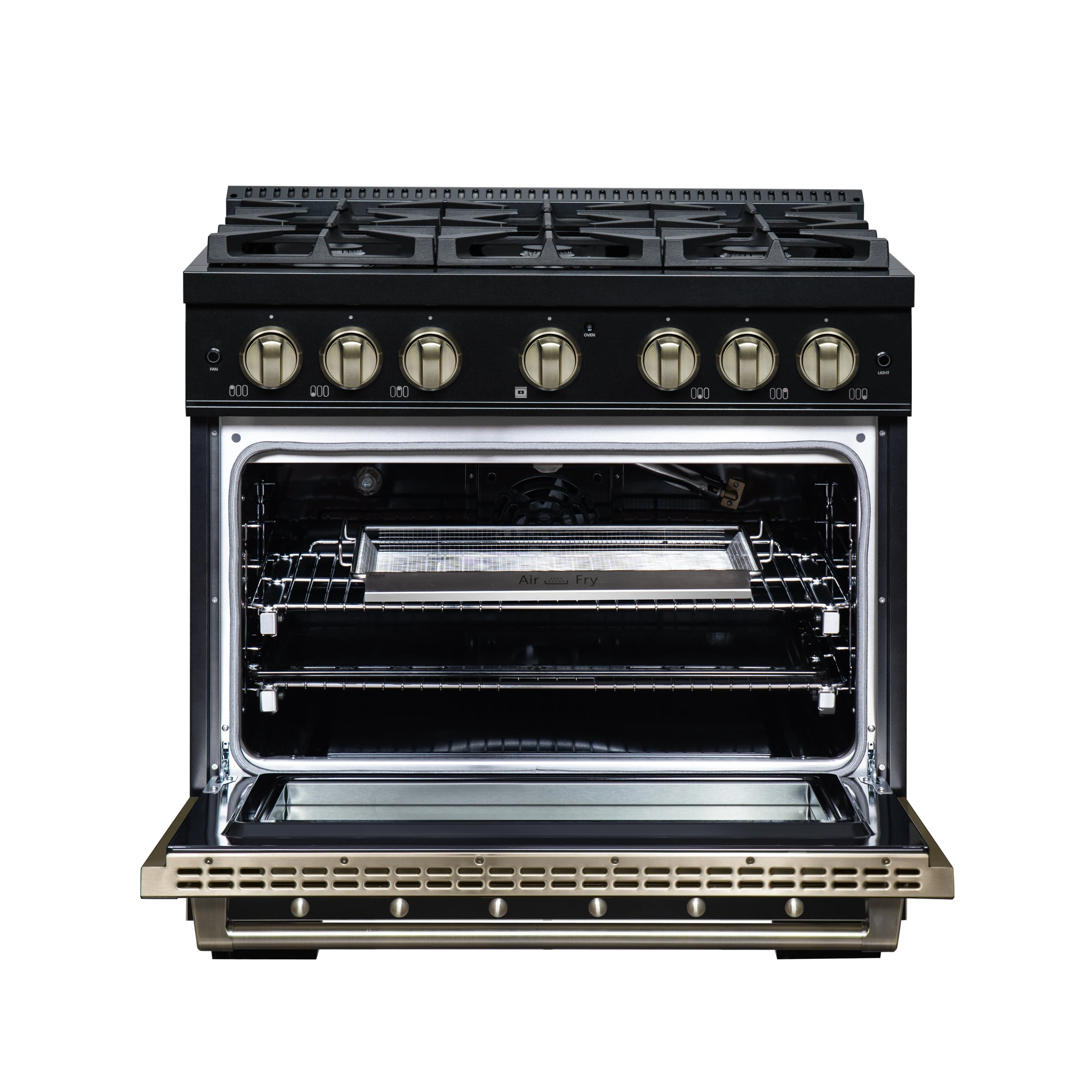 Valente 36" Gas Range in , 6 Sealed Burnes, 71 000 BTU Cooktop Output , 5.2 Cu.Ft. convection Oven, Telescopic Racks FFSGS629936CPBLK