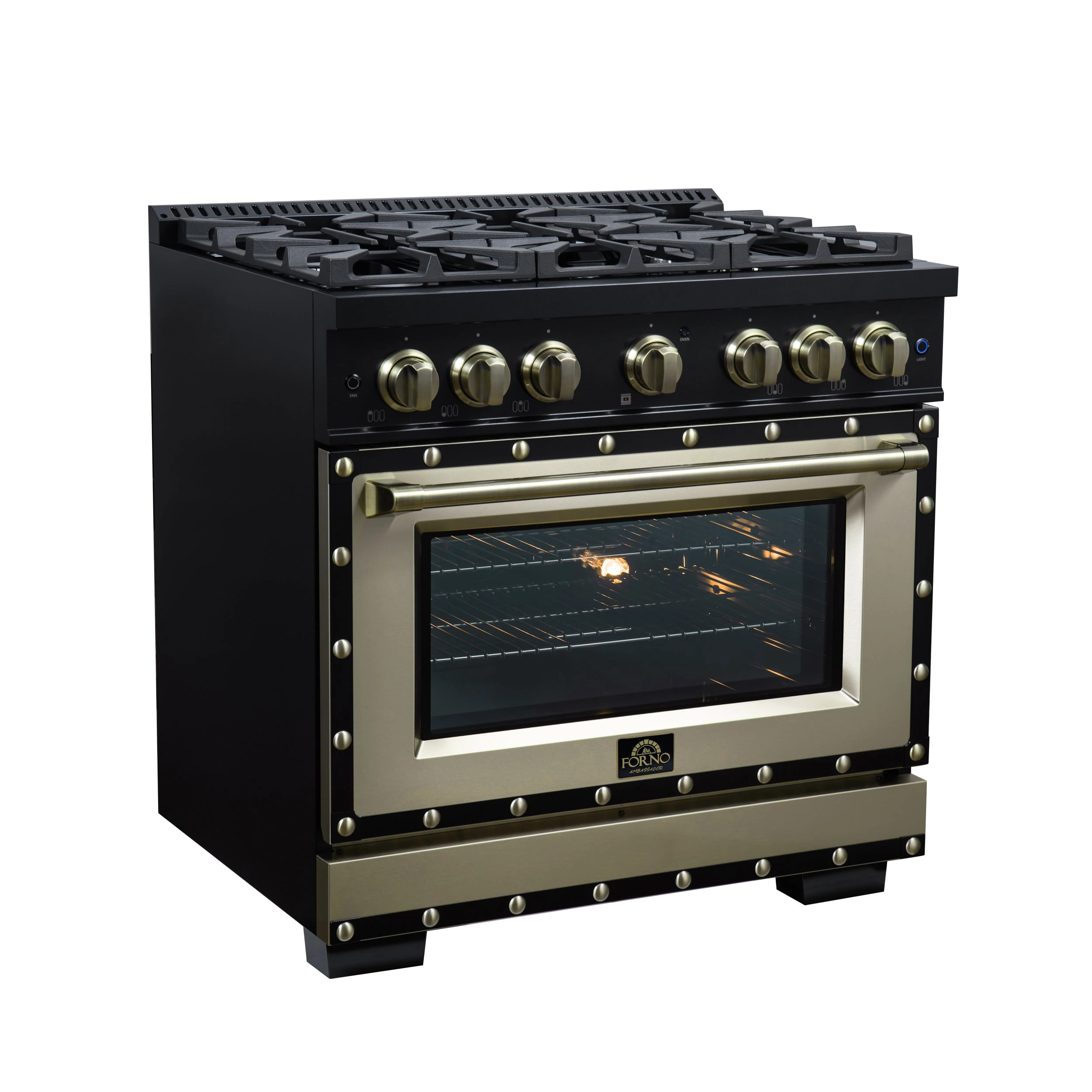 Valente 36" Gas Range in , 6 Sealed Burnes, 71 000 BTU Cooktop Output , 5.2 Cu.Ft. convection Oven, Telescopic Racks FFSGS629936CPBLK