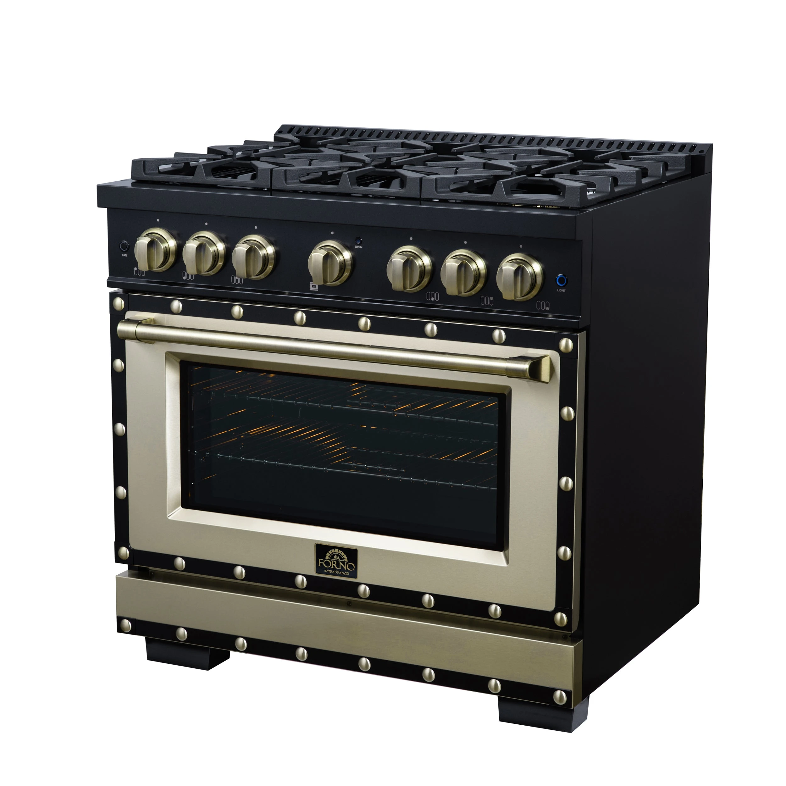 Valente 36" Gas Range in , 6 Sealed Burnes, 71 000 BTU Cooktop Output , 5.2 Cu.Ft. convection Oven, Telescopic Racks FFSGS629936CPBLK