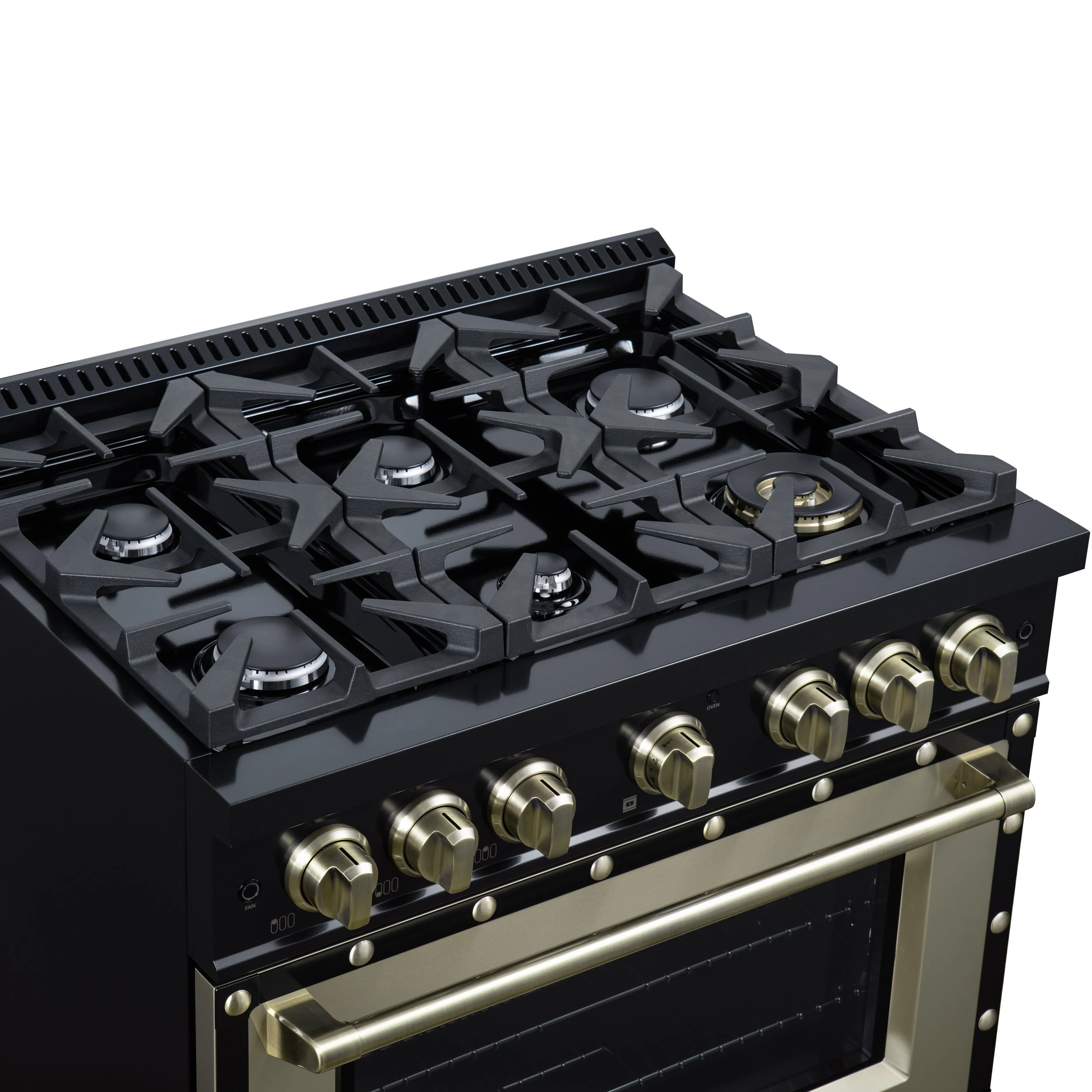 Valente 36" Gas Range in , 6 Sealed Burnes, 71 000 BTU Cooktop Output , 5.2 Cu.Ft. convection Oven, Telescopic Racks FFSGS629936CPBLK