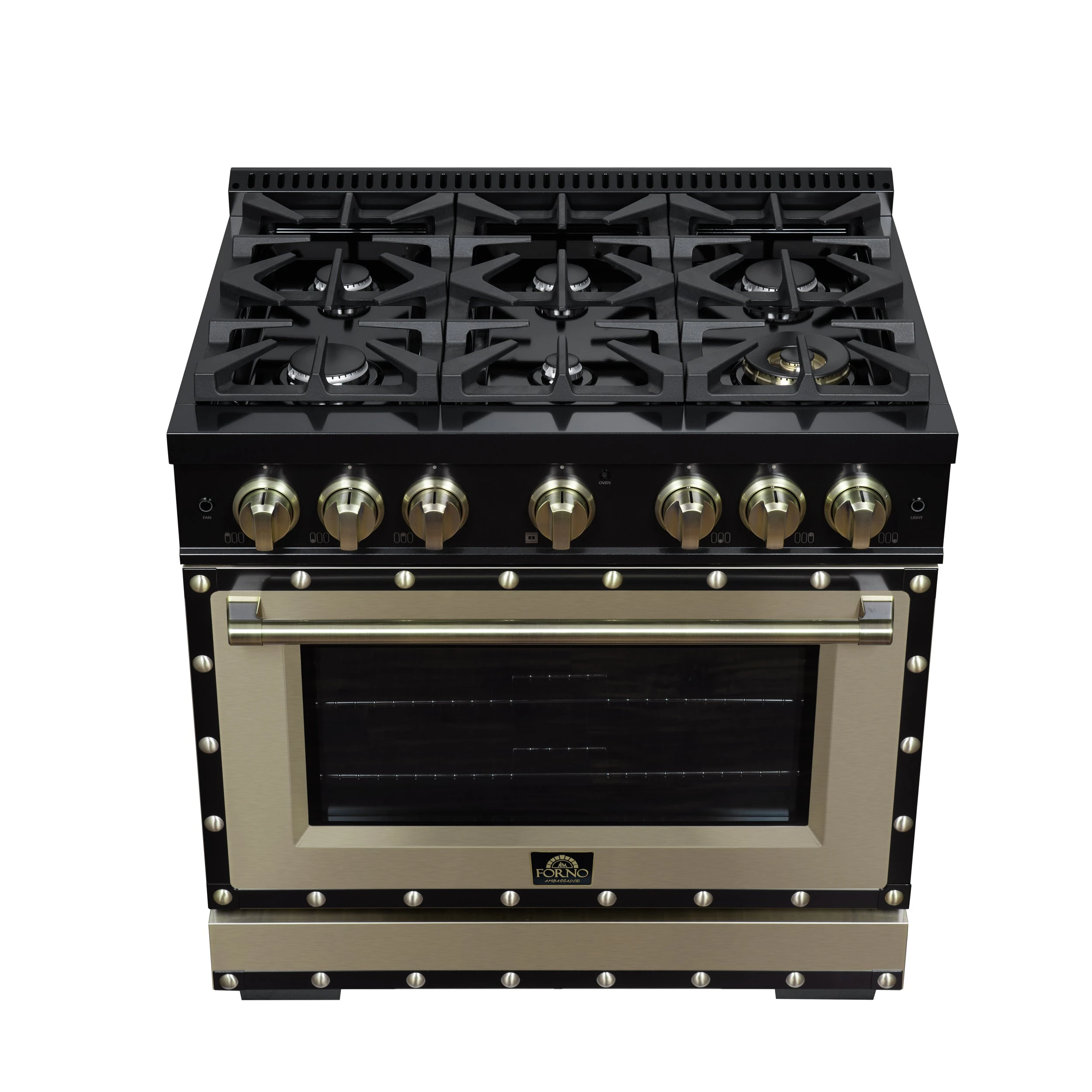 Valente 36" Gas Range in , 6 Sealed Burnes, 71 000 BTU Cooktop Output , 5.2 Cu.Ft. convection Oven, Telescopic Racks FFSGS629936CPBLK