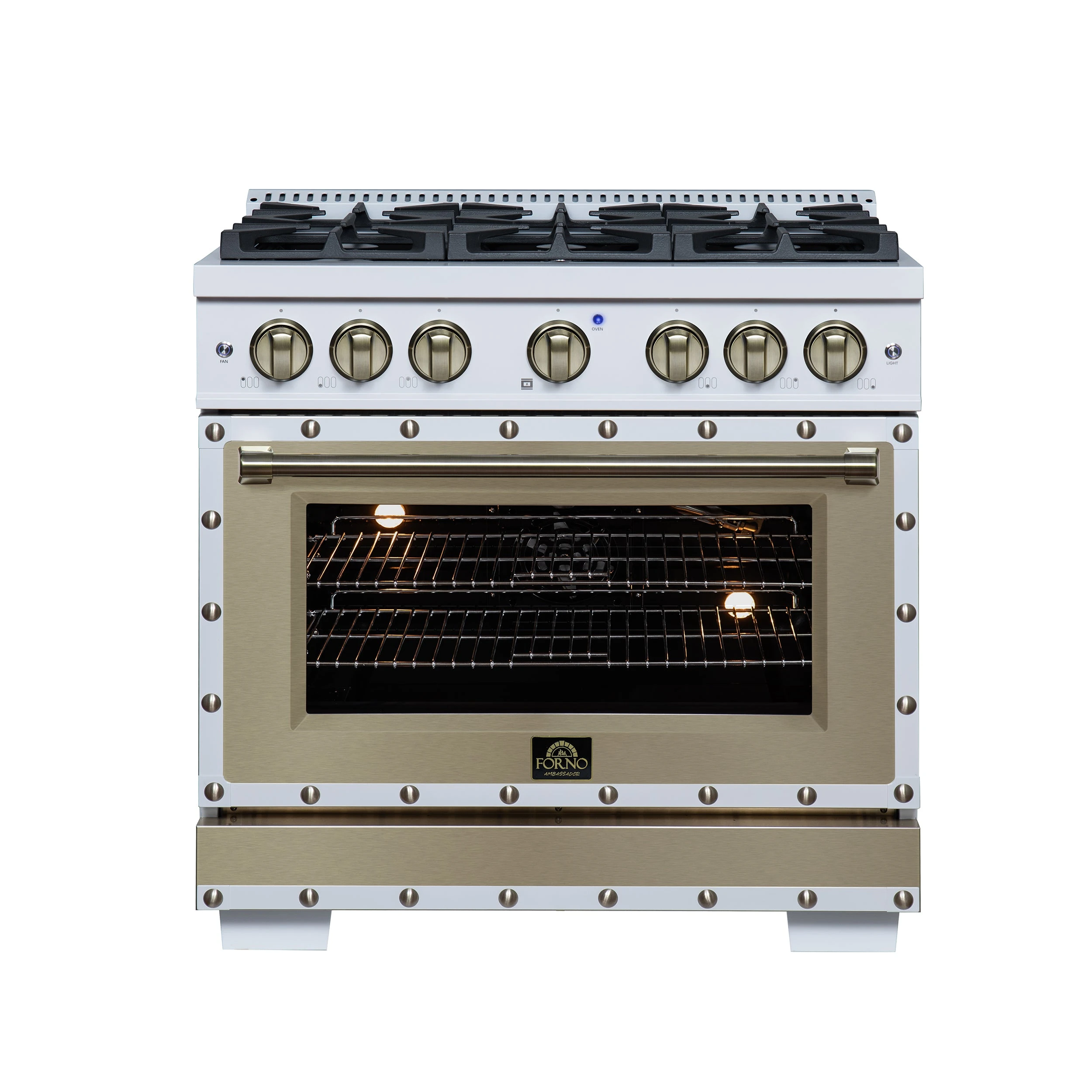 Valente 36" Gas Range in , 6 Sealed Burnes, 71 000 BTU Cooktop Output , 5.2 Cu.Ft. convection Oven, Telescopic Racks FFSGS629936CPWHT