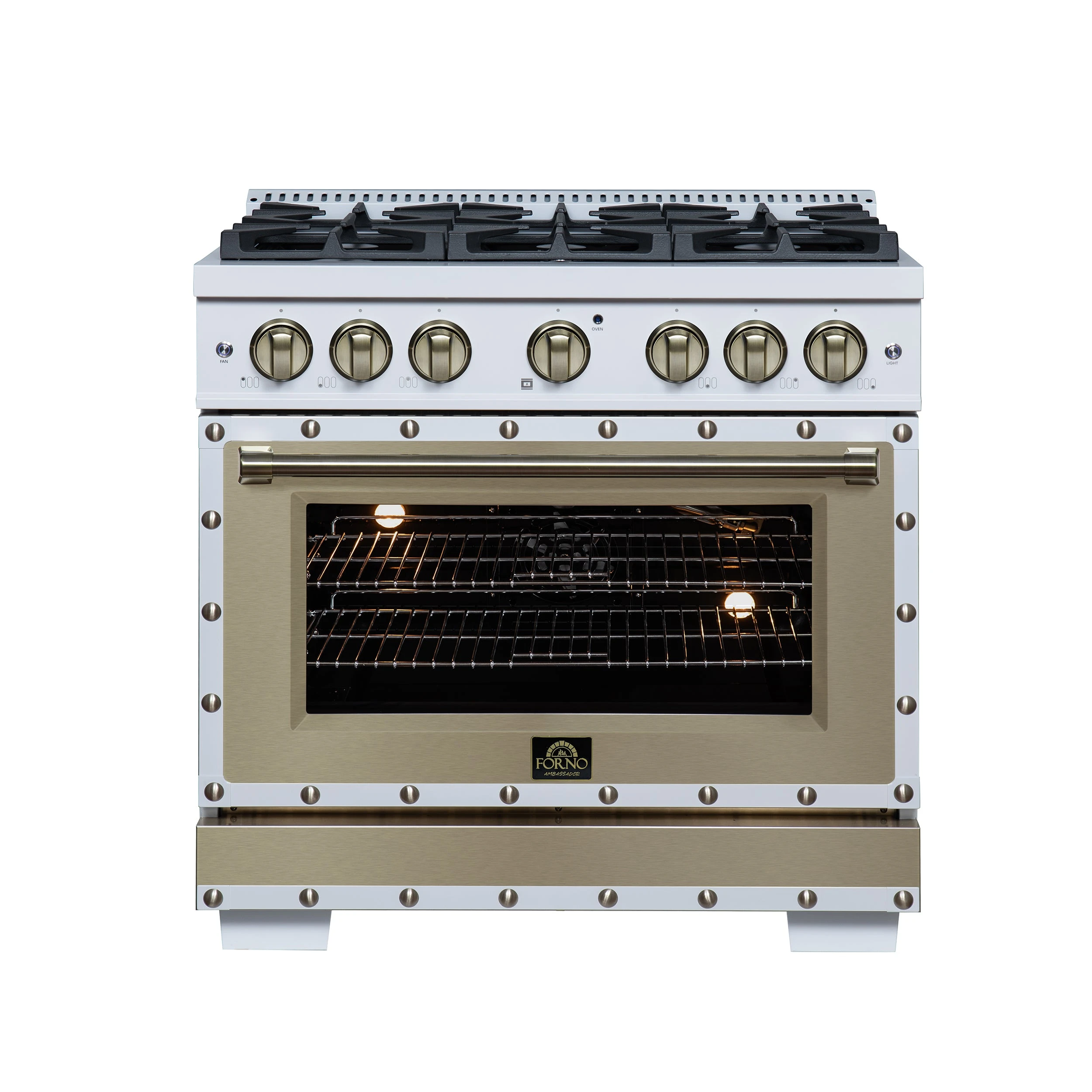 Valente 36" Gas Range in , 6 Sealed Burnes, 71 000 BTU Cooktop Output , 5.2 Cu.Ft. convection Oven, Telescopic Racks FFSGS629936CPWHT