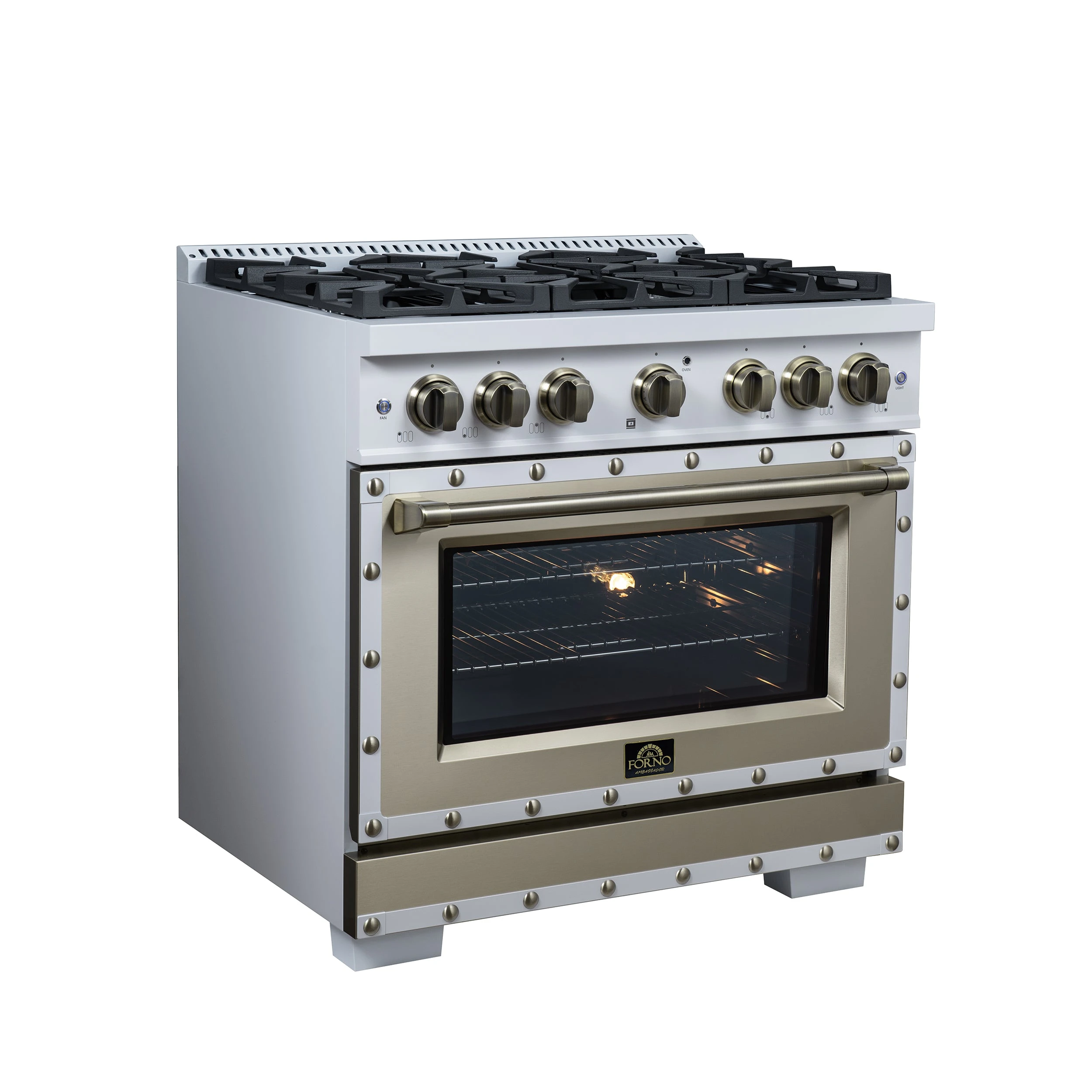 Valente 36" Gas Range in , 6 Sealed Burnes, 71 000 BTU Cooktop Output , 5.2 Cu.Ft. convection Oven, Telescopic Racks FFSGS629936CPWHT