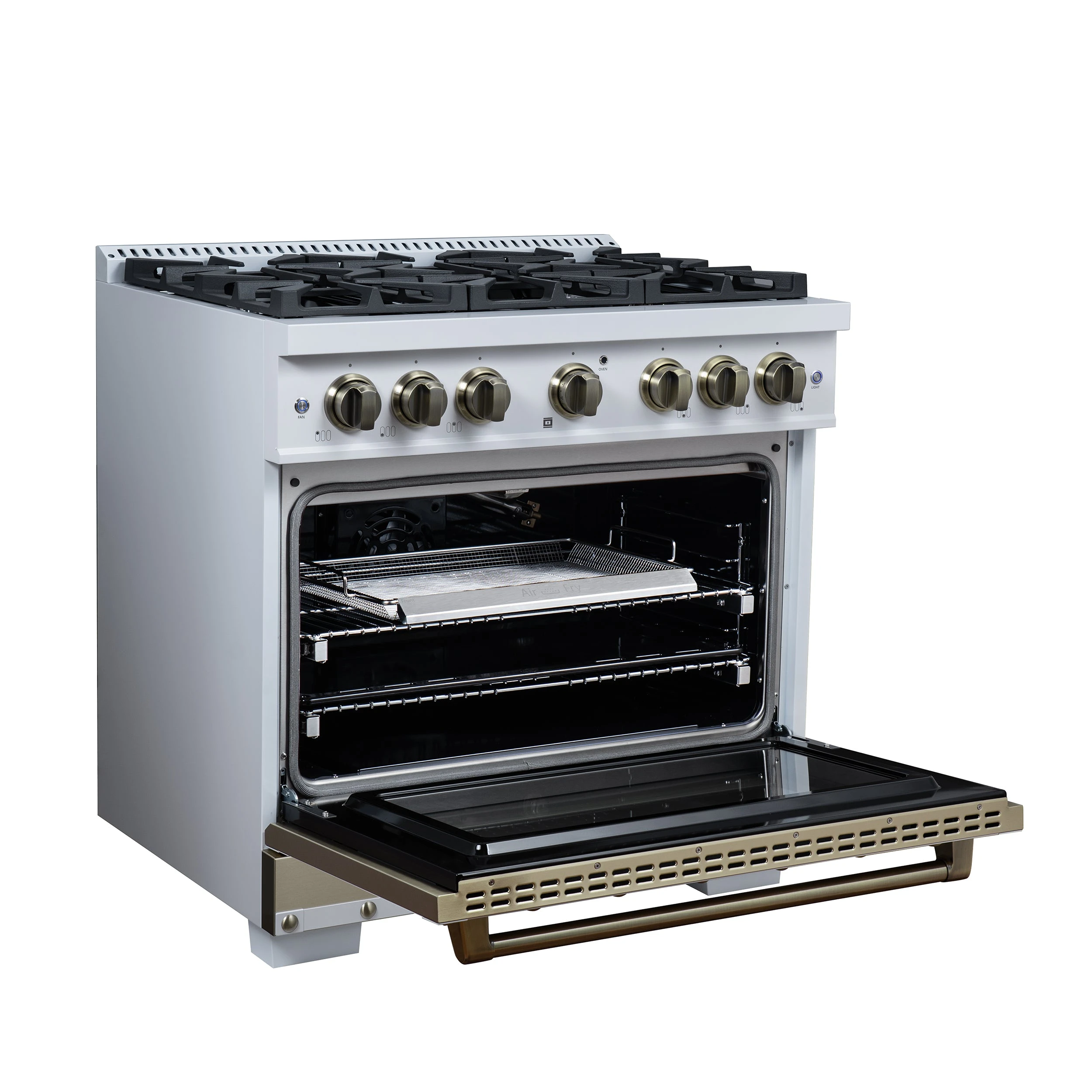 Valente 36" Gas Range in , 6 Sealed Burnes, 71 000 BTU Cooktop Output , 5.2 Cu.Ft. convection Oven, Telescopic Racks FFSGS629936CPWHT