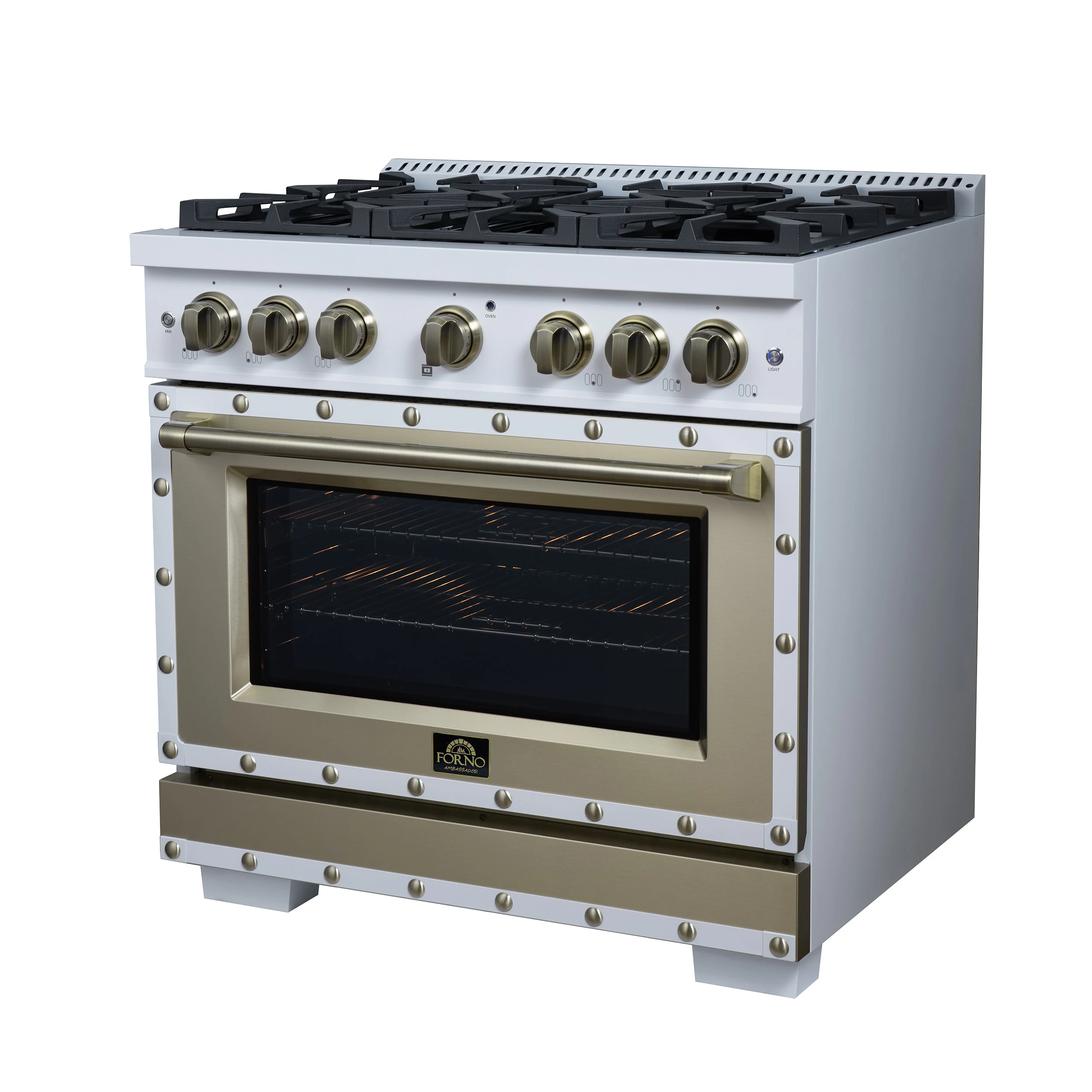Valente 36" Gas Range in , 6 Sealed Burnes, 71 000 BTU Cooktop Output , 5.2 Cu.Ft. convection Oven, Telescopic Racks FFSGS629936CPWHT