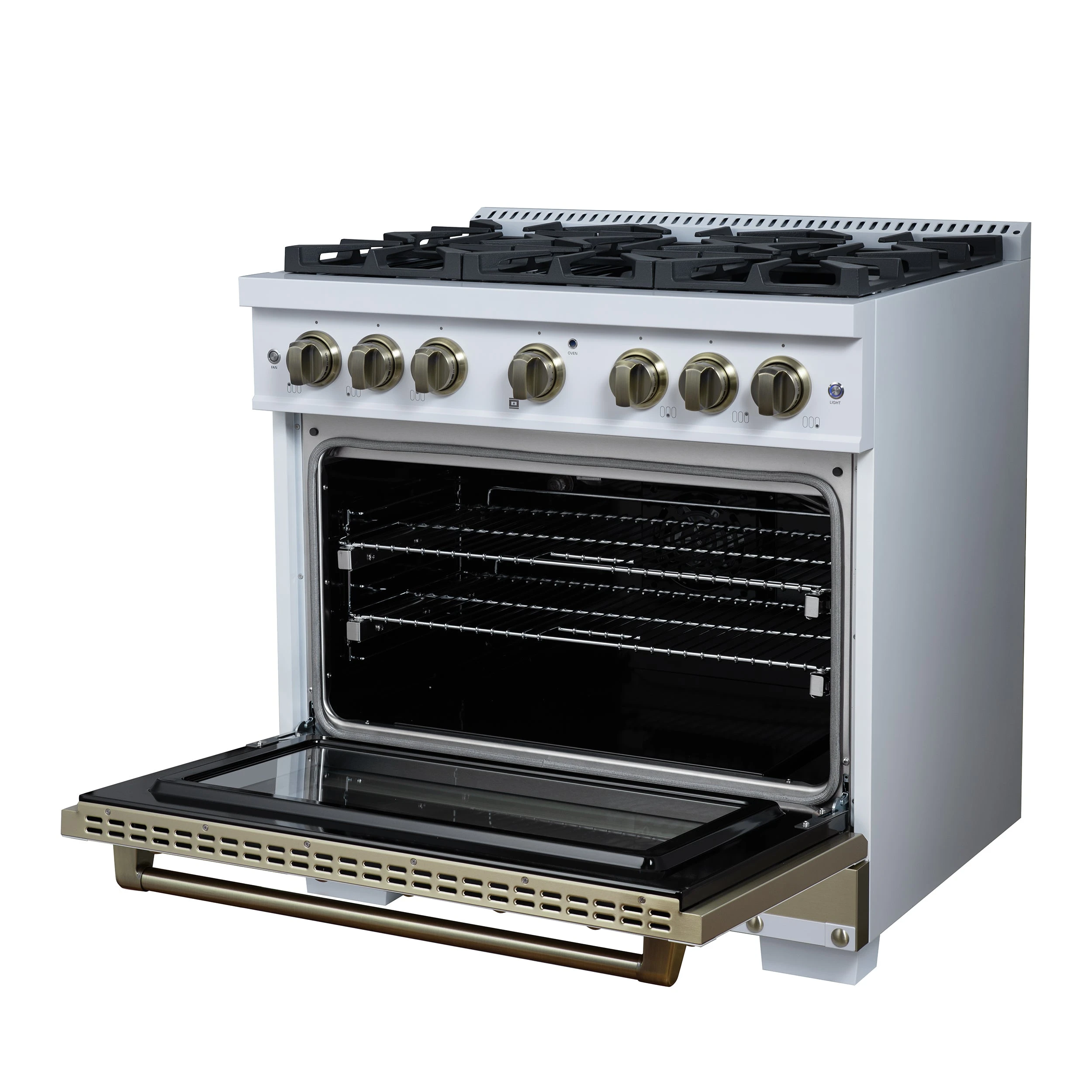 Valente 36" Gas Range in , 6 Sealed Burnes, 71 000 BTU Cooktop Output , 5.2 Cu.Ft. convection Oven, Telescopic Racks FFSGS629936CPWHT