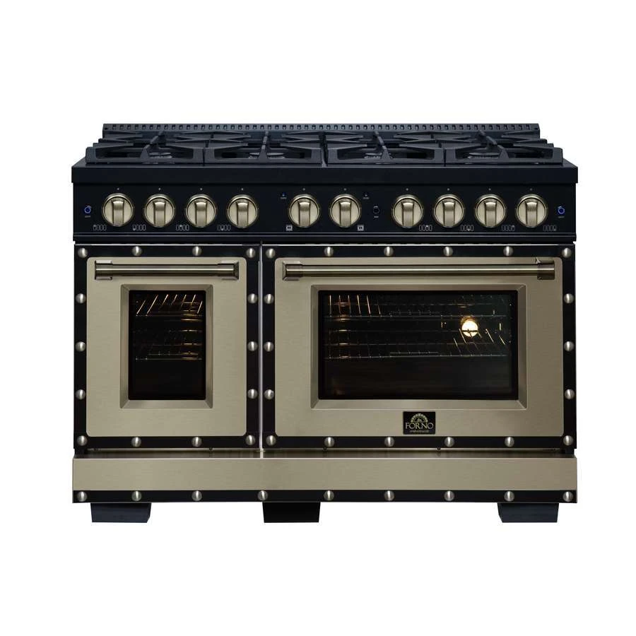 Valente 48" Gas Range in Black, 8 Sealed Burnes, 94 000 BTU Cooktop Output, 6.7 Cu.Ft. Double Oven, Telescopic Racks FFSGS629948CPBLK