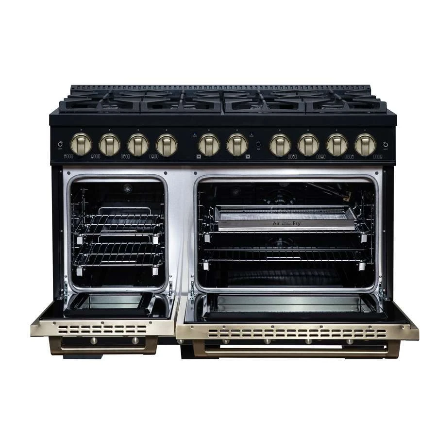 Valente 48" Gas Range in Black, 8 Sealed Burnes, 94 000 BTU Cooktop Output, 6.7 Cu.Ft. Double Oven, Telescopic Racks FFSGS629948CPBLK
