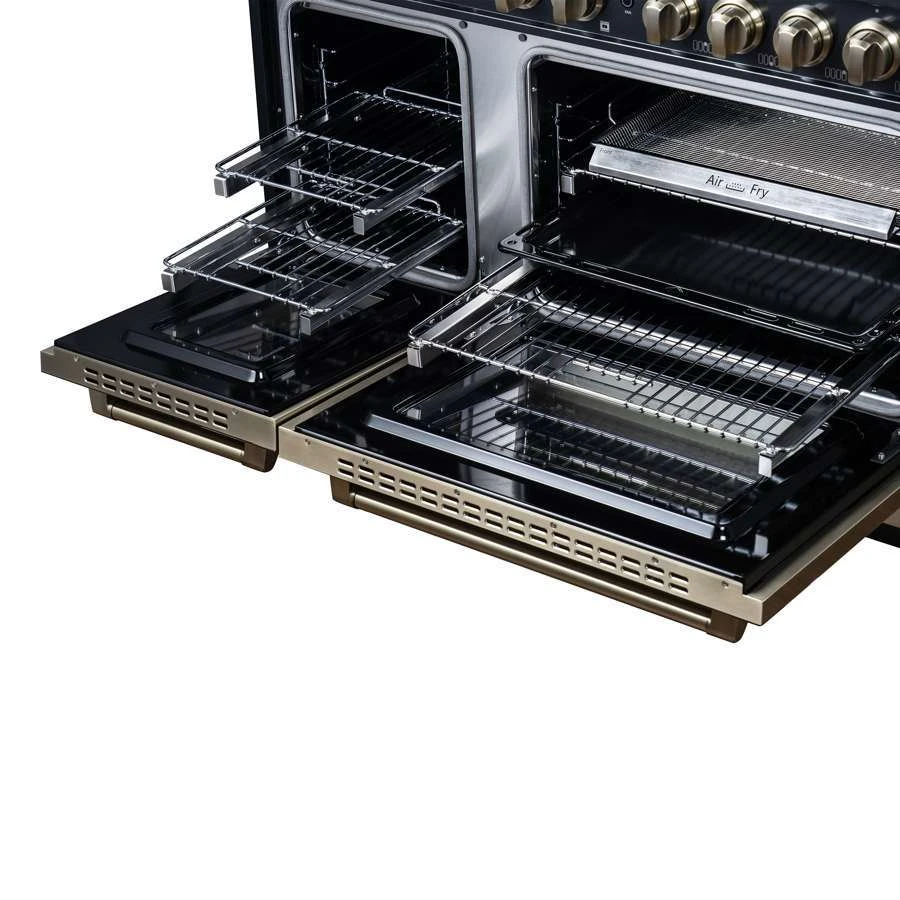Valente 48" Gas Range in Black, 8 Sealed Burnes, 94 000 BTU Cooktop Output, 6.7 Cu.Ft. Double Oven, Telescopic Racks FFSGS629948CPBLK