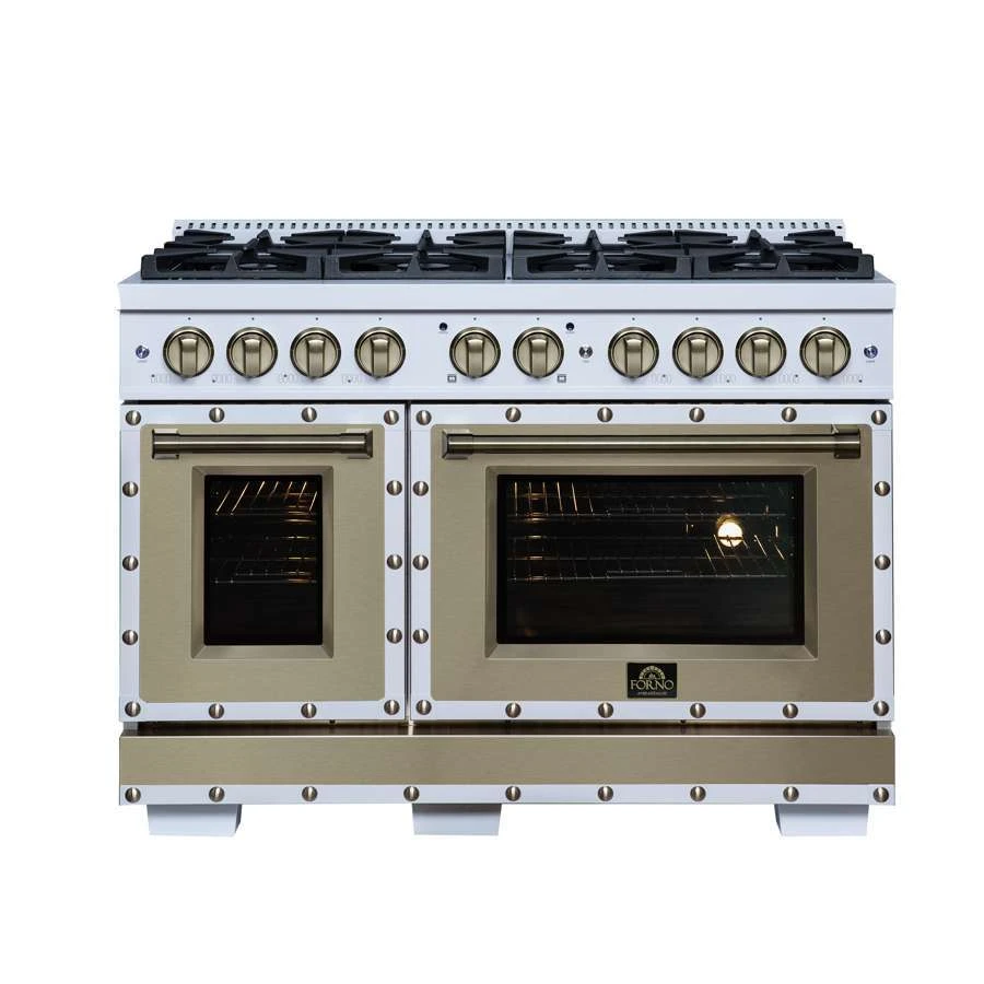 Valente 48" Gas Range in White, 8 Sealed Burnes, 94 000 BTU Cooktop Output, 6.7 Cu.Ft. Double Oven, Telescopic Racks FFSGS629948CPWHT