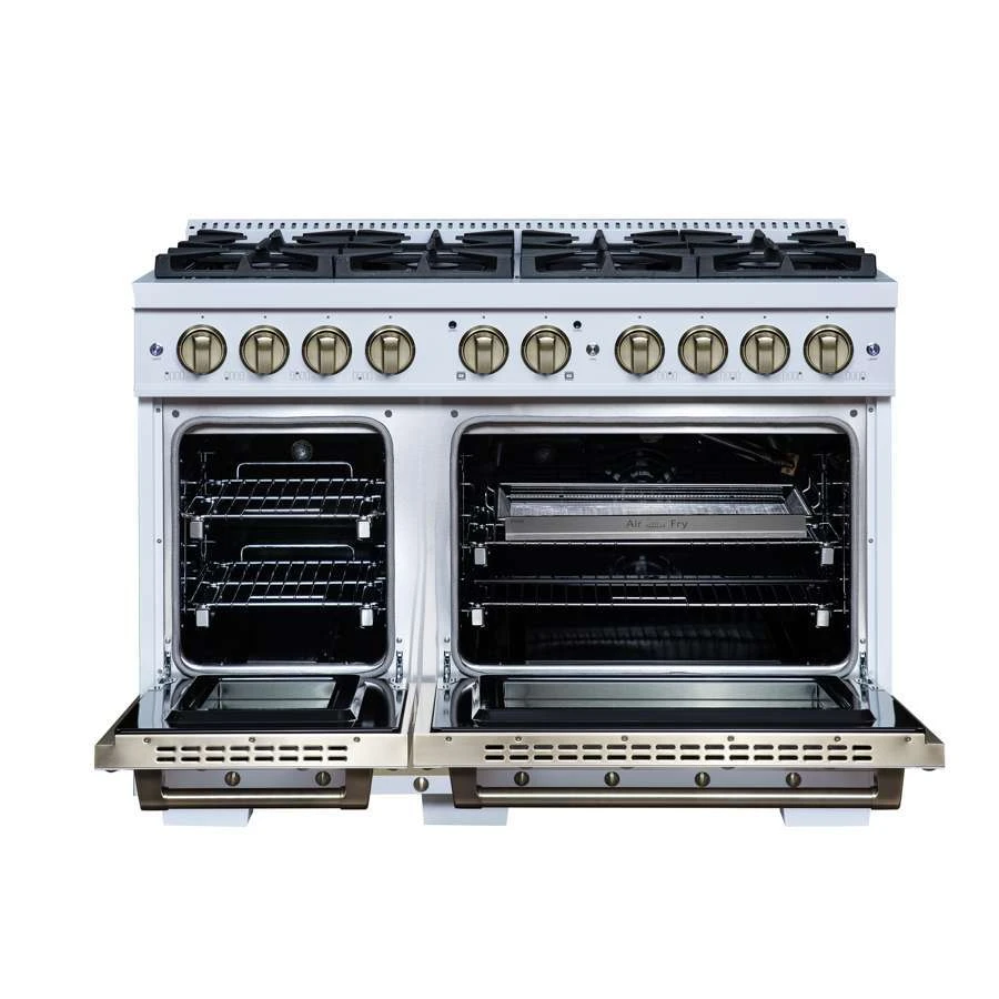 Valente 48" Gas Range in White, 8 Sealed Burnes, 94 000 BTU Cooktop Output, 6.7 Cu.Ft. Double Oven, Telescopic Racks FFSGS629948CPWHT