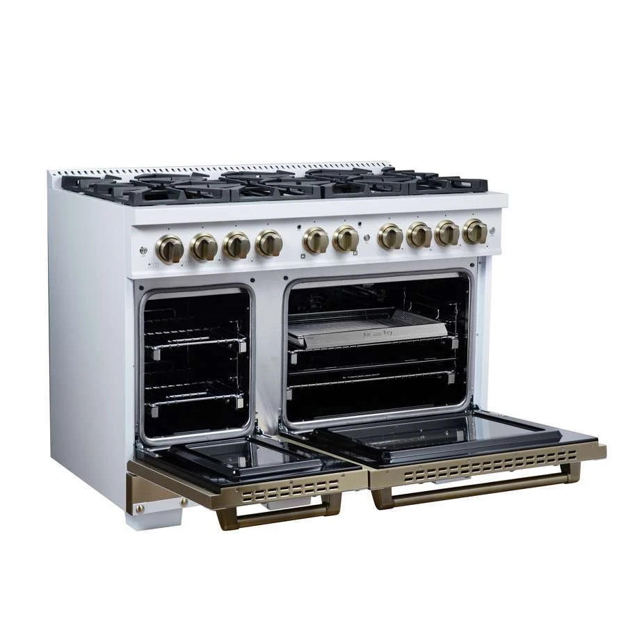 Valente 48" Gas Range in White, 8 Sealed Burnes, 94 000 BTU Cooktop Output, 6.7 Cu.Ft. Double Oven, Telescopic Racks FFSGS629948CPWHT