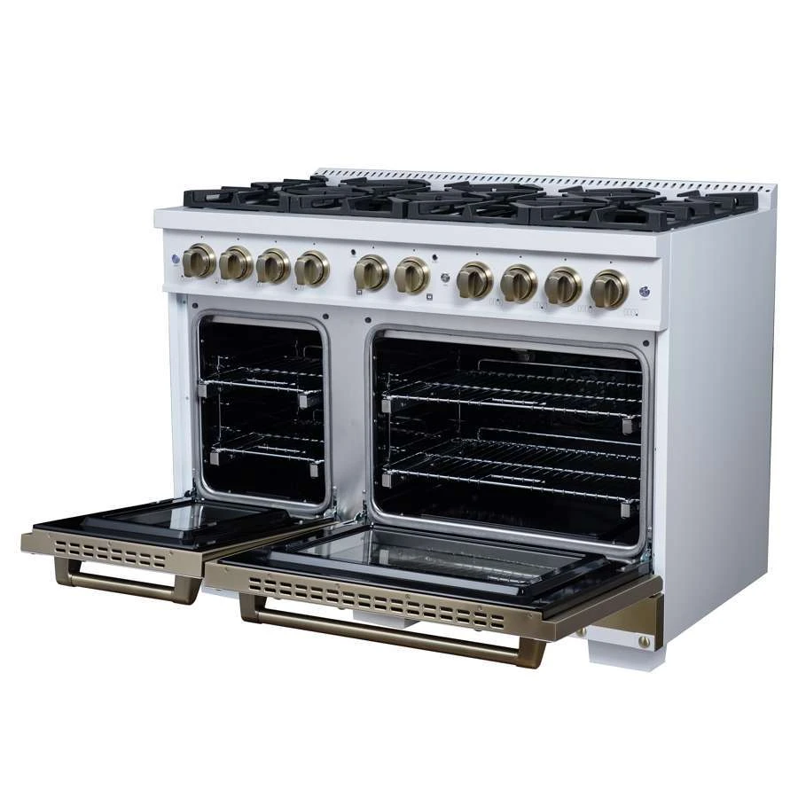 Valente 48" Gas Range in White, 8 Sealed Burnes, 94 000 BTU Cooktop Output, 6.7 Cu.Ft. Double Oven, Telescopic Racks FFSGS629948CPWHT