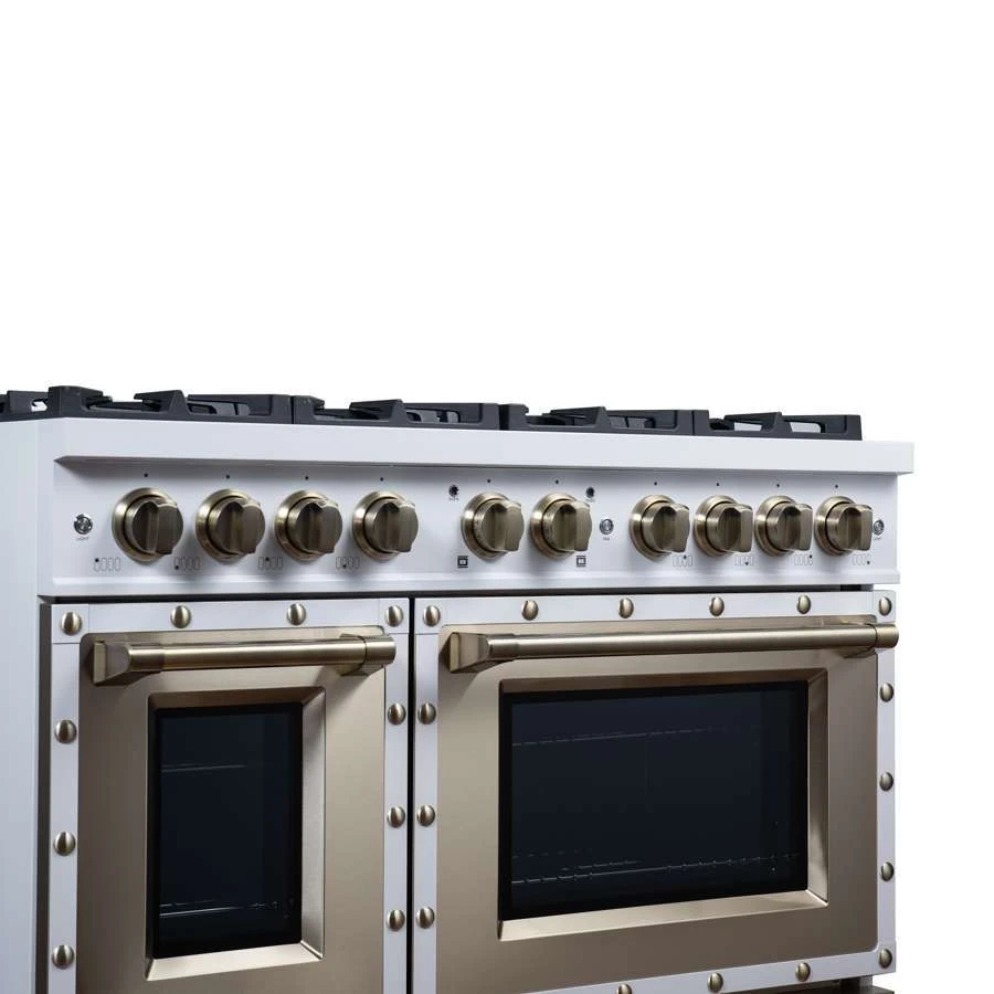 Valente 48" Gas Range in White, 8 Sealed Burnes, 94 000 BTU Cooktop Output, 6.7 Cu.Ft. Double Oven, Telescopic Racks FFSGS629948CPWHT
