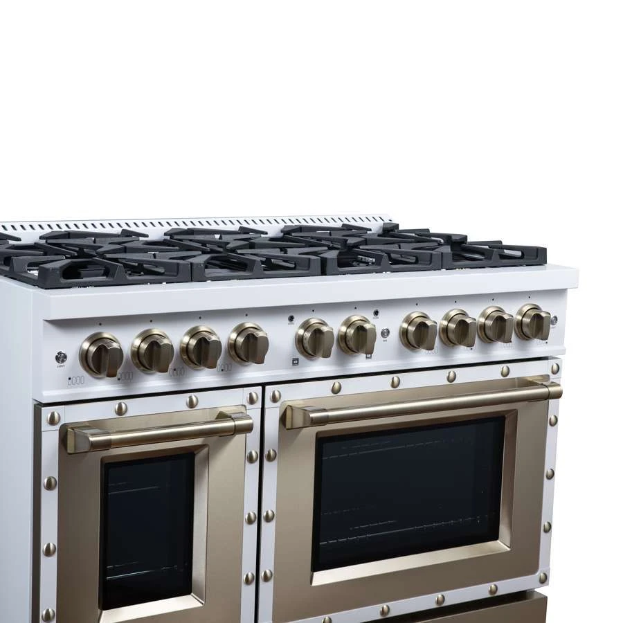 Valente 48" Gas Range in White, 8 Sealed Burnes, 94 000 BTU Cooktop Output, 6.7 Cu.Ft. Double Oven, Telescopic Racks FFSGS629948CPWHT