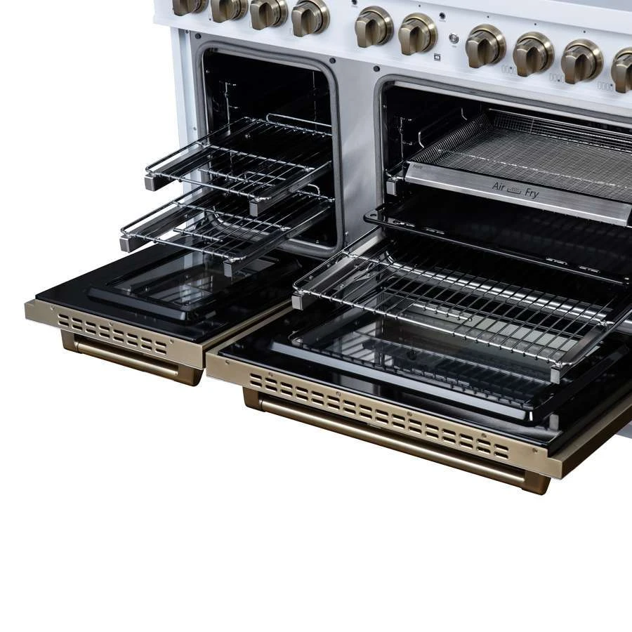 Valente 48" Gas Range in White, 8 Sealed Burnes, 94 000 BTU Cooktop Output, 6.7 Cu.Ft. Double Oven, Telescopic Racks FFSGS629948CPWHT