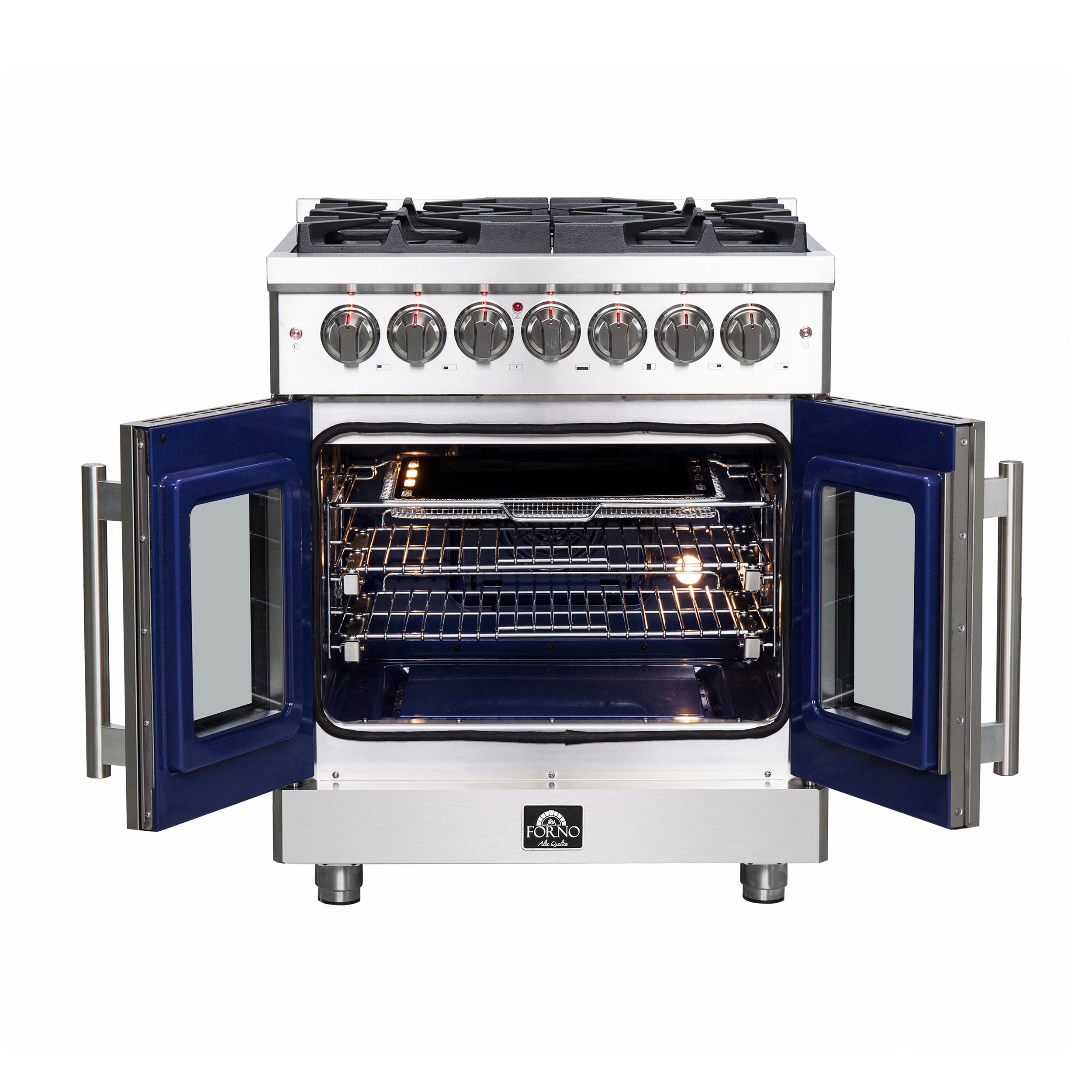 Massimo 30-Inch Freestanding French Door Dual Fuel Range, 4 Burners, True Convection Oven FFSGS632530