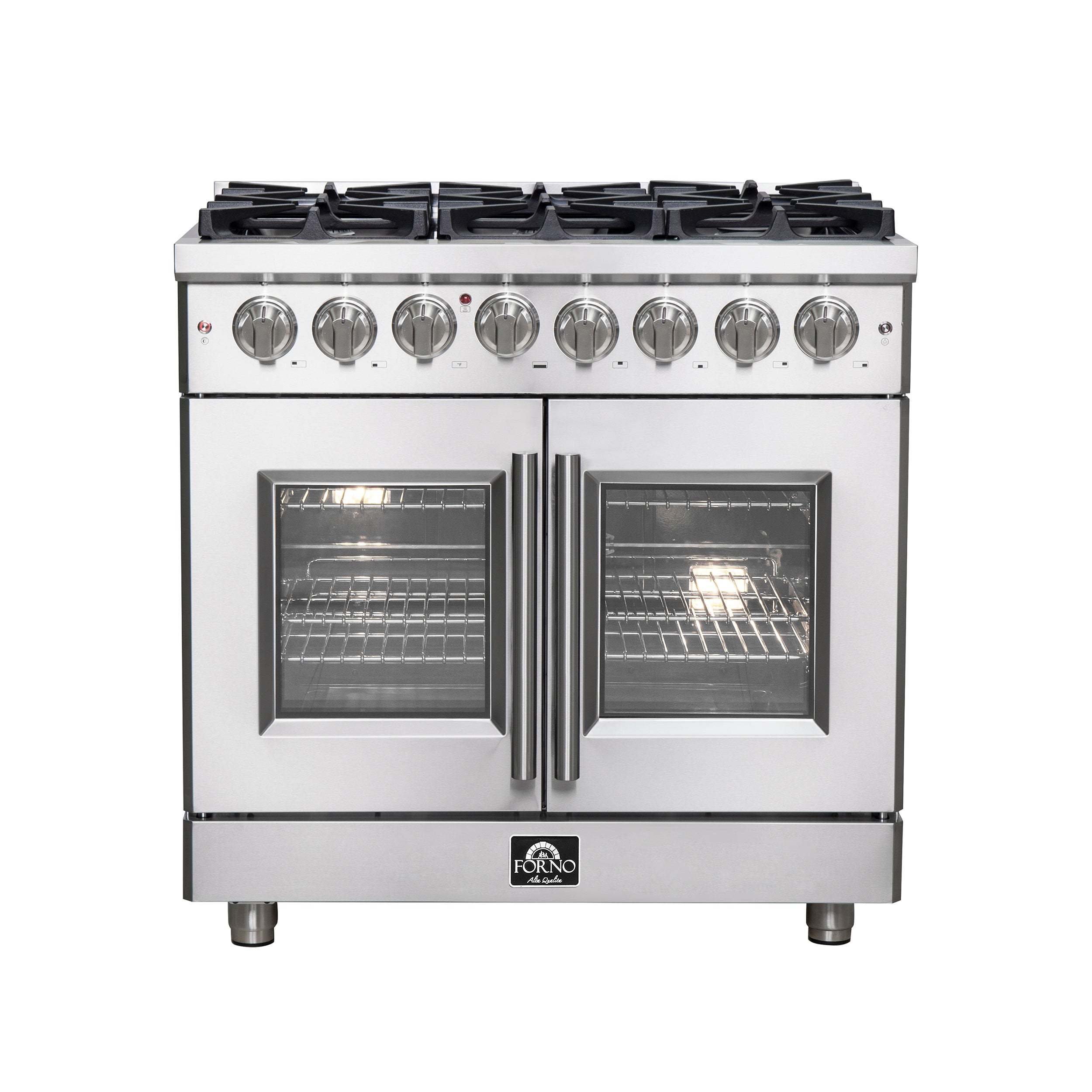 Massimo 36-Inch Freestanding French Door Dual Fuel Range, 6 Burners, True Convection Oven FFSGS632536