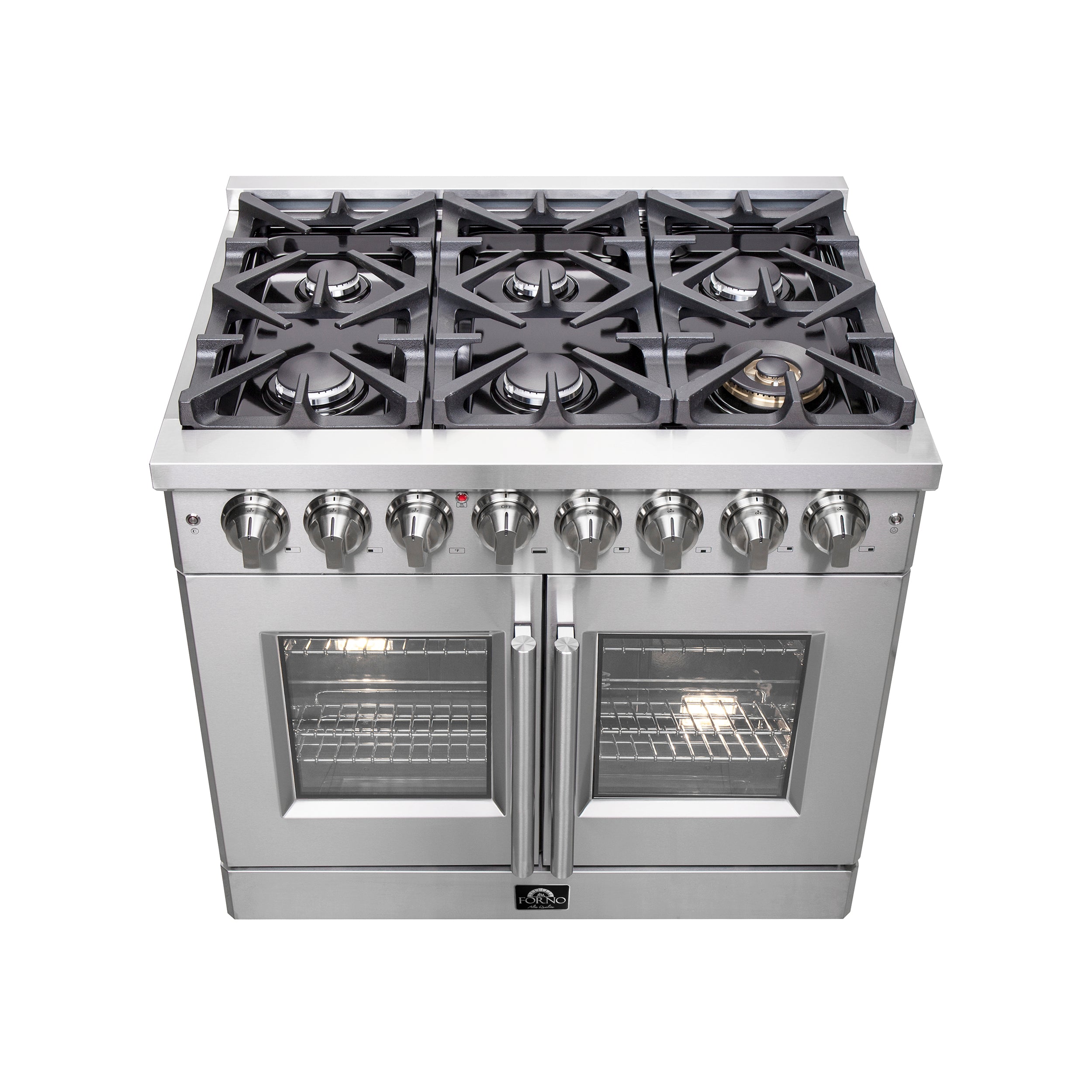 Massimo 36-Inch Freestanding French Door Dual Fuel Range, 6 Burners, True Convection Oven FFSGS632536