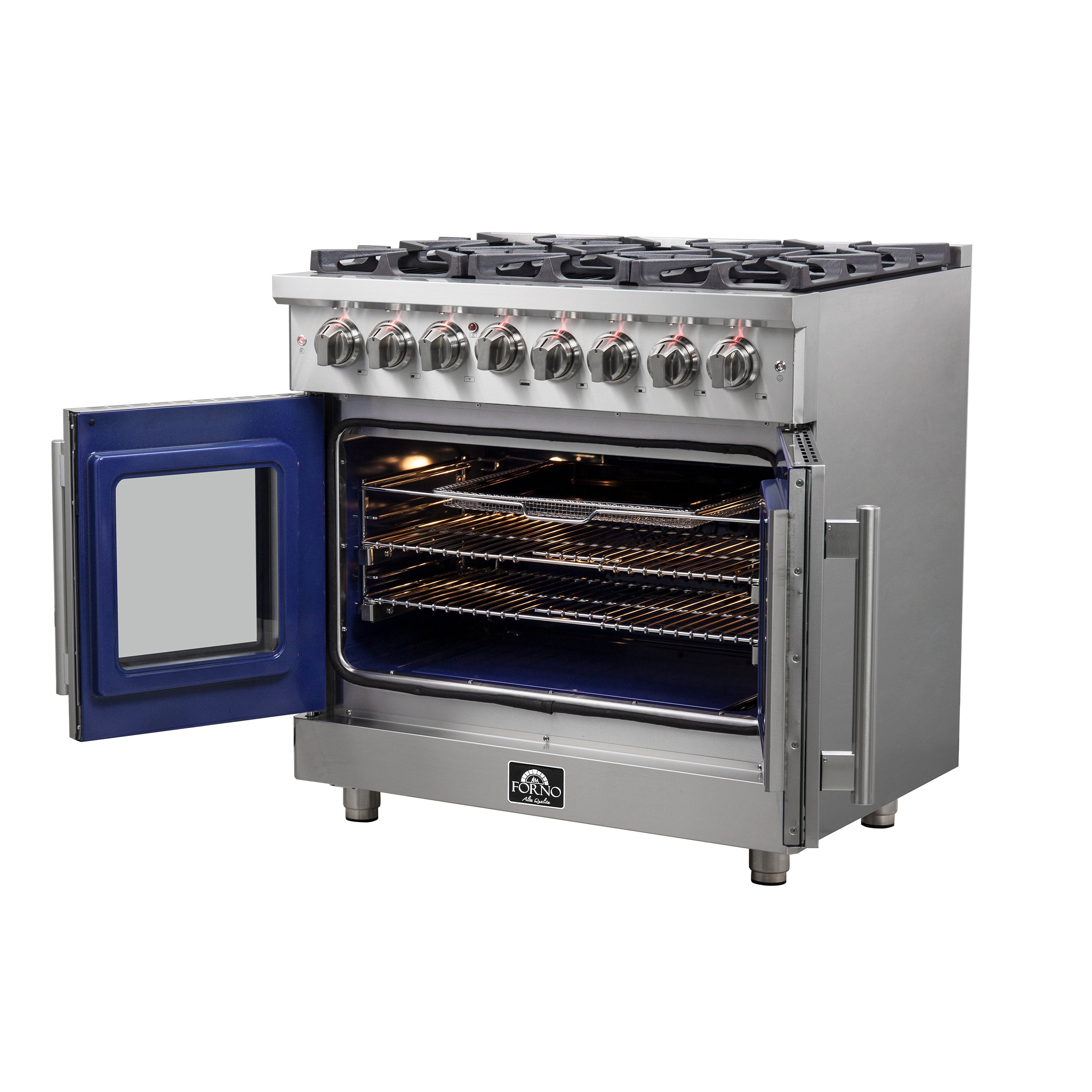 Massimo 36-Inch Freestanding French Door Dual Fuel Range, 6 Burners, True Convection Oven FFSGS632536
