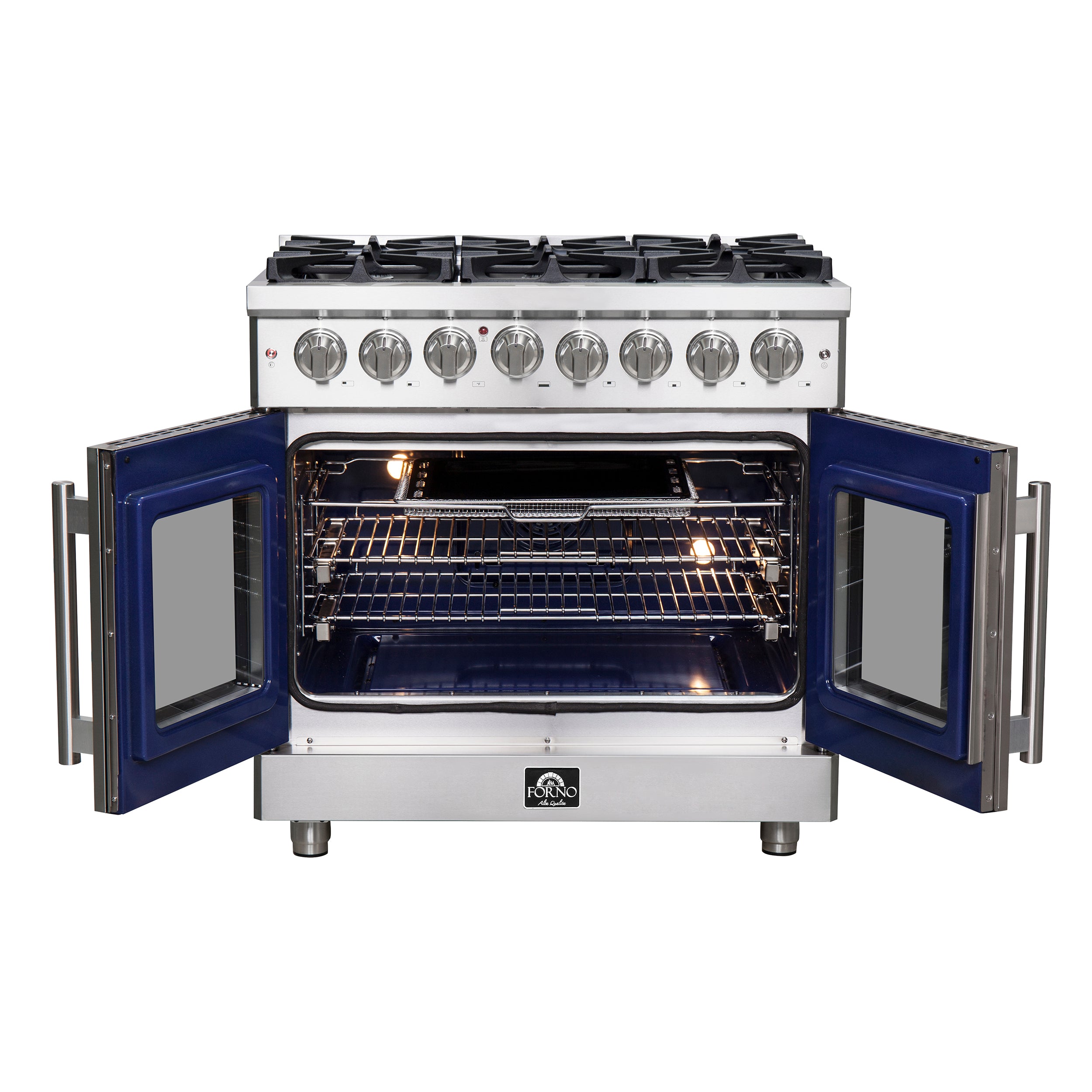 Massimo 36-Inch Freestanding French Door Dual Fuel Range, 6 Burners, True Convection Oven FFSGS632536