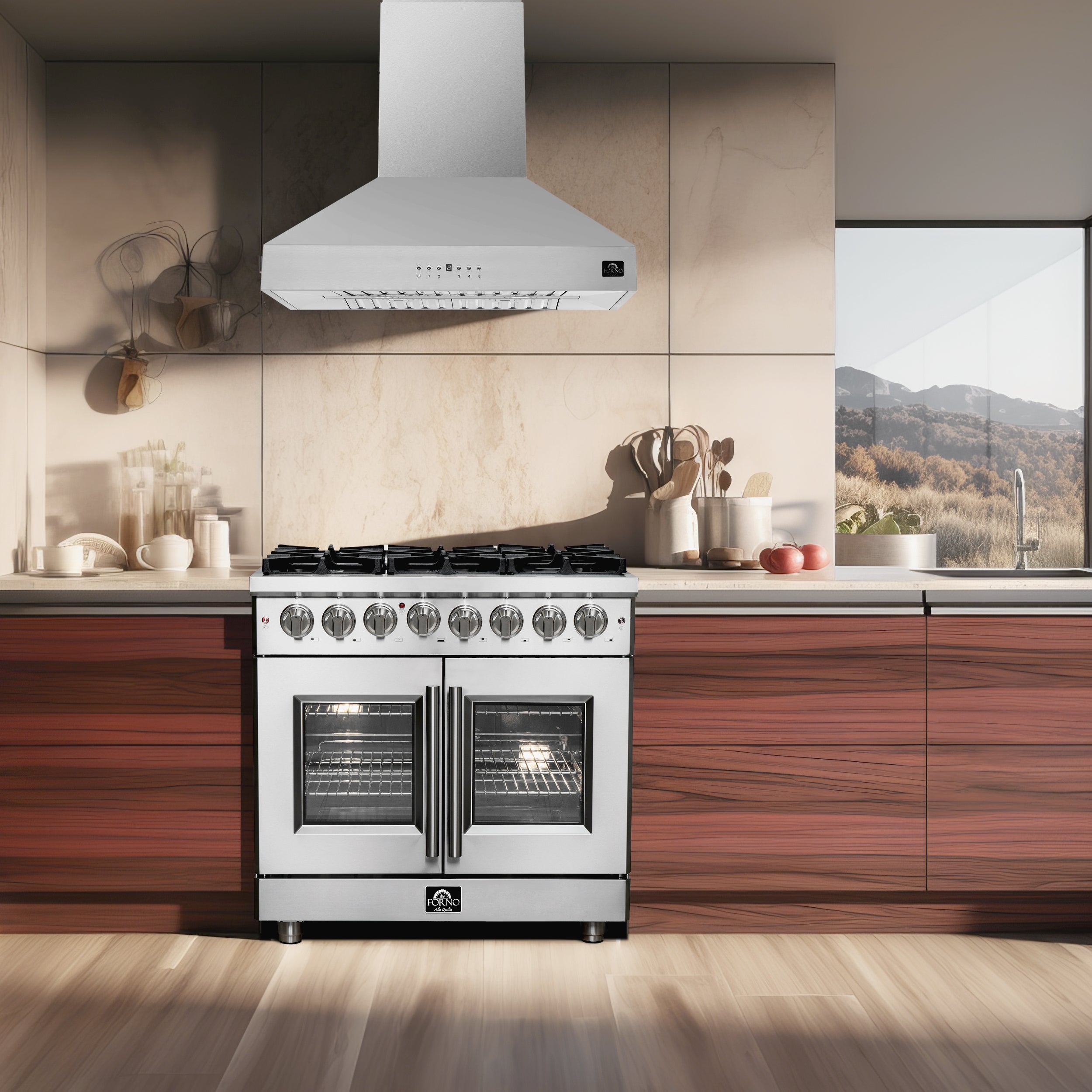 Massimo 36-Inch Freestanding French Door Dual Fuel Range, 6 Burners, True Convection Oven FFSGS632536