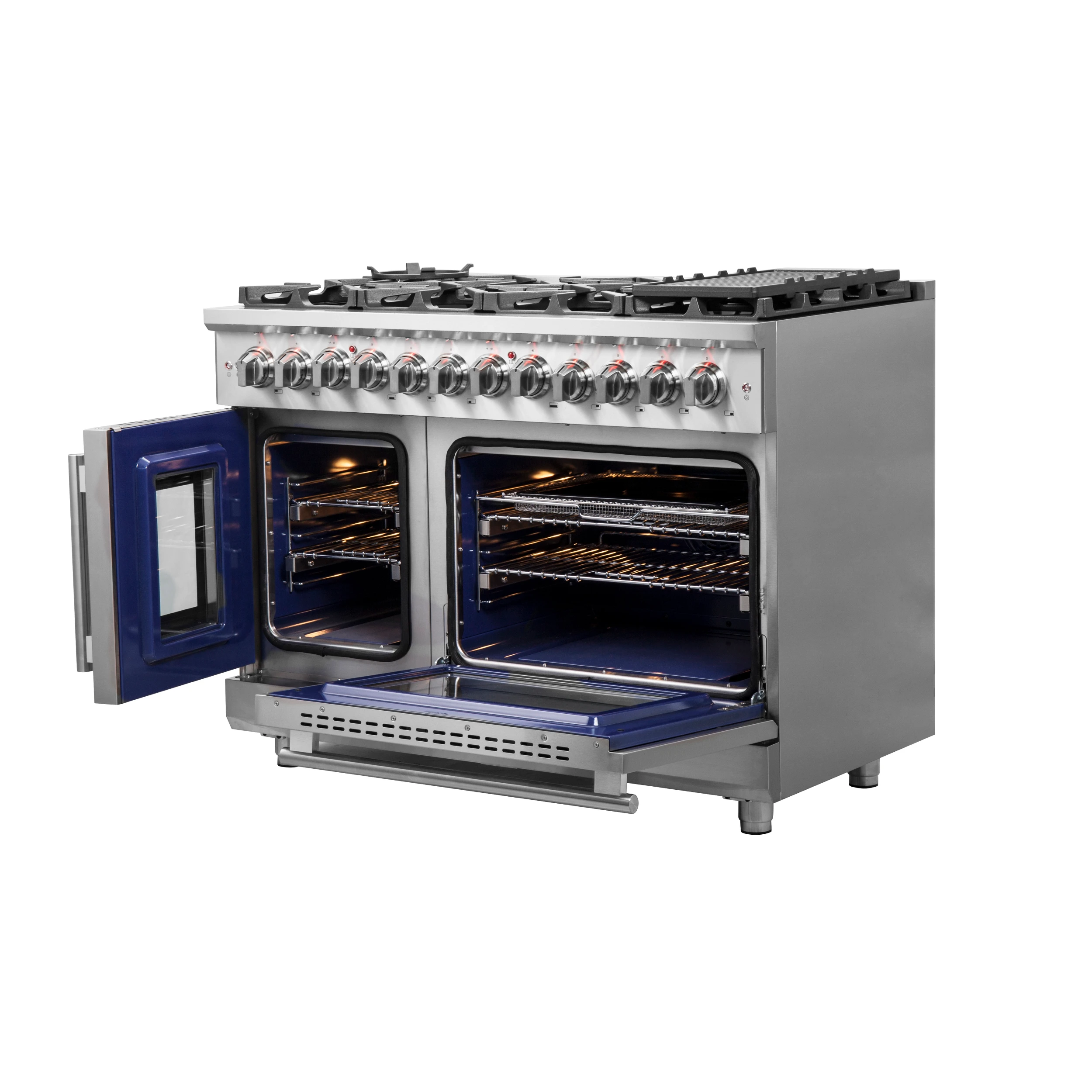 Massimo 48-Inch Freestanding French Door Dual Fuel Range, 8 Burners, True Convection Oven FFSGS632548