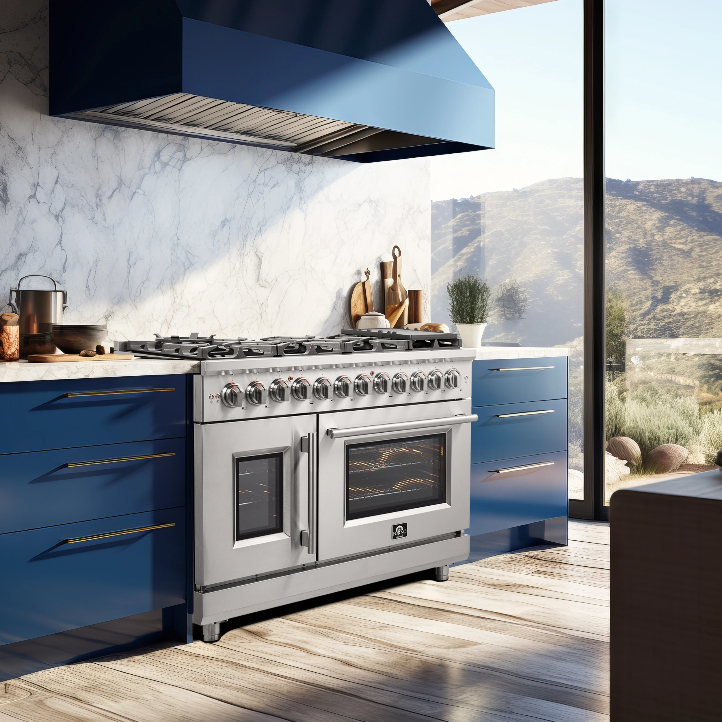 Massimo 48-Inch Freestanding French Door Dual Fuel Range, 8 Burners, True Convection Oven FFSGS632548