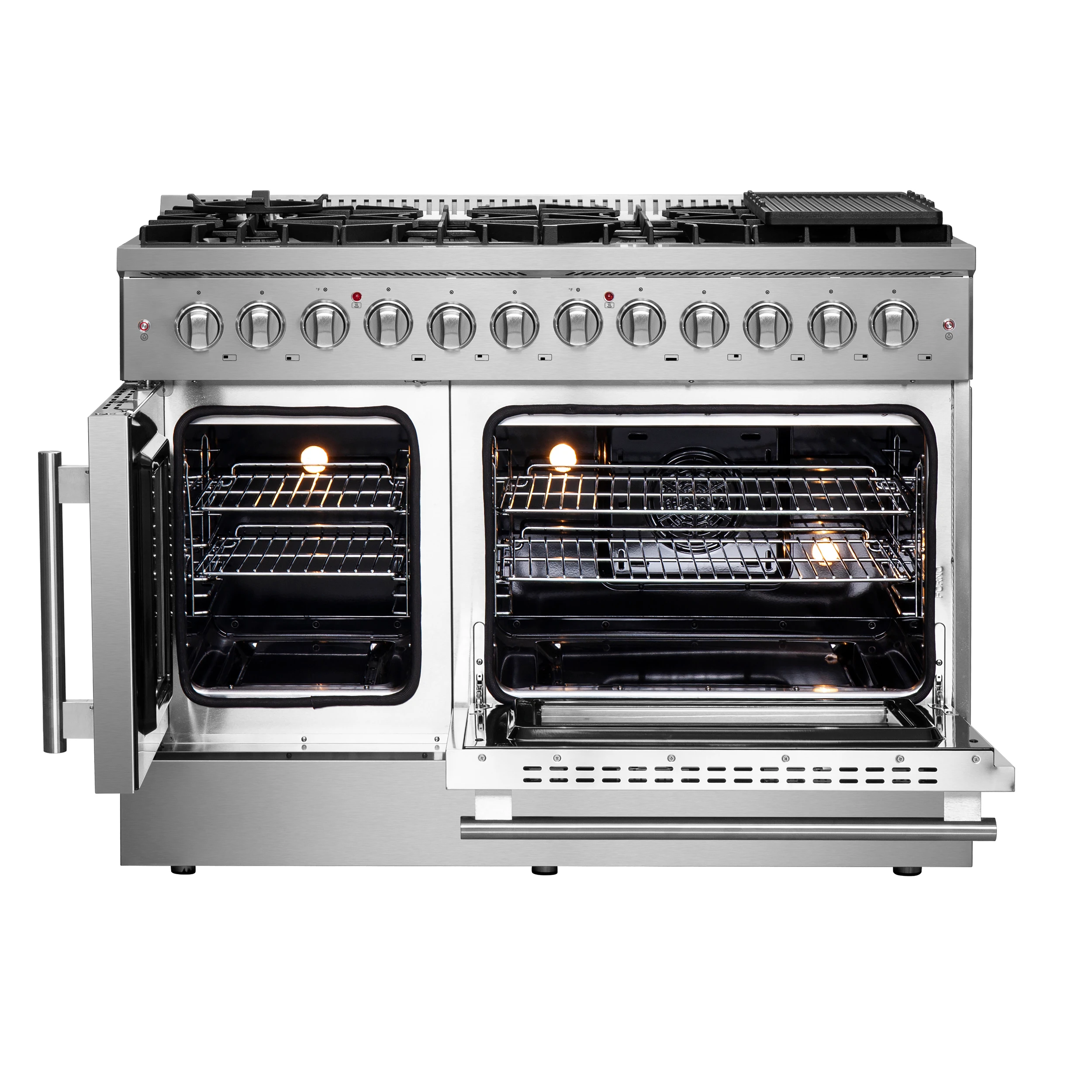 Galiano 48-Inch French Door Dual Fuel Range All , 8 Sealed Burners, 107,000 BTU, Griddle, 6.58 cu.ft. Double Ovens FFSGS635648