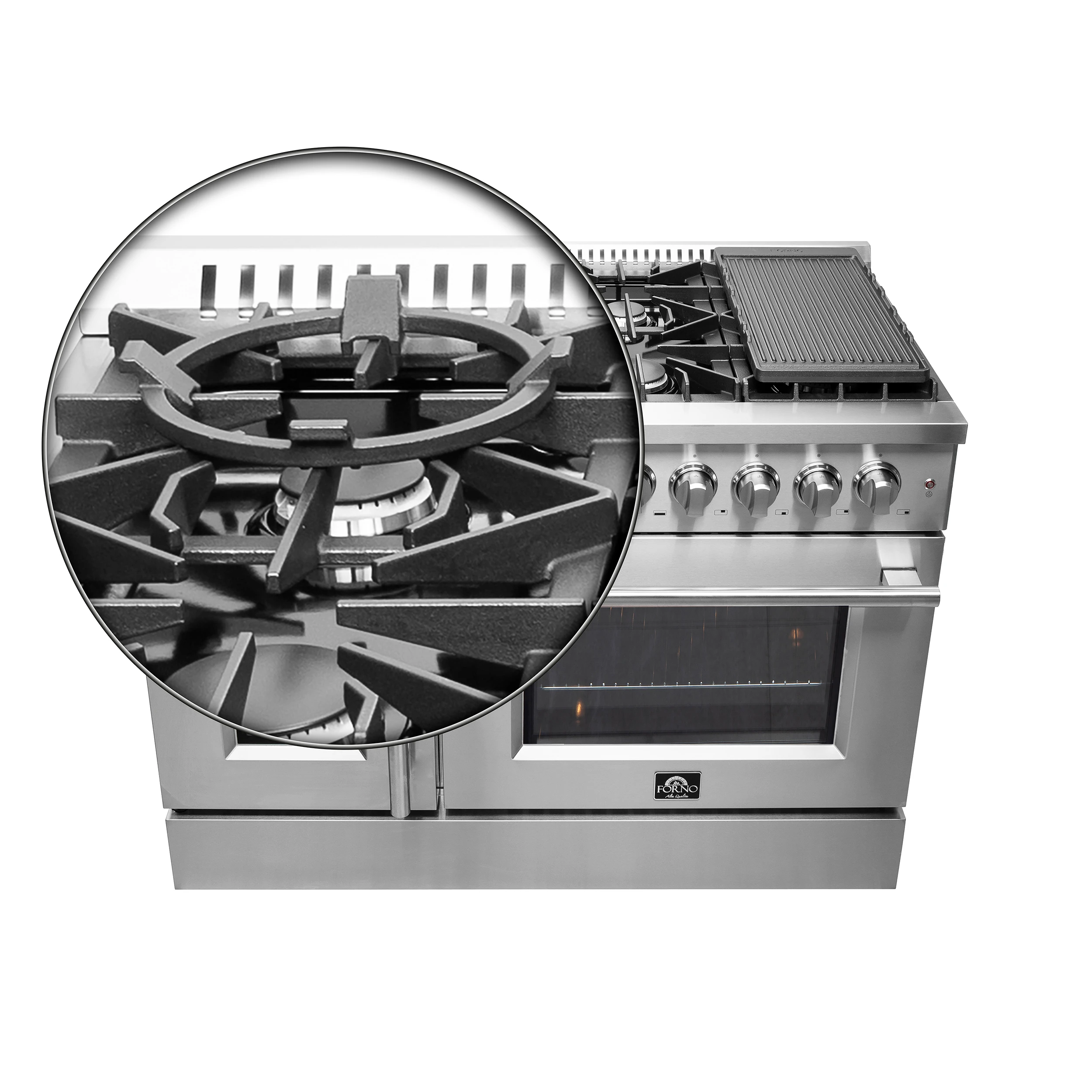 Galiano 48-Inch French Door Dual Fuel Range All , 8 Sealed Burners, 107,000 BTU, Griddle, 6.58 cu.ft. Double Ovens FFSGS635648